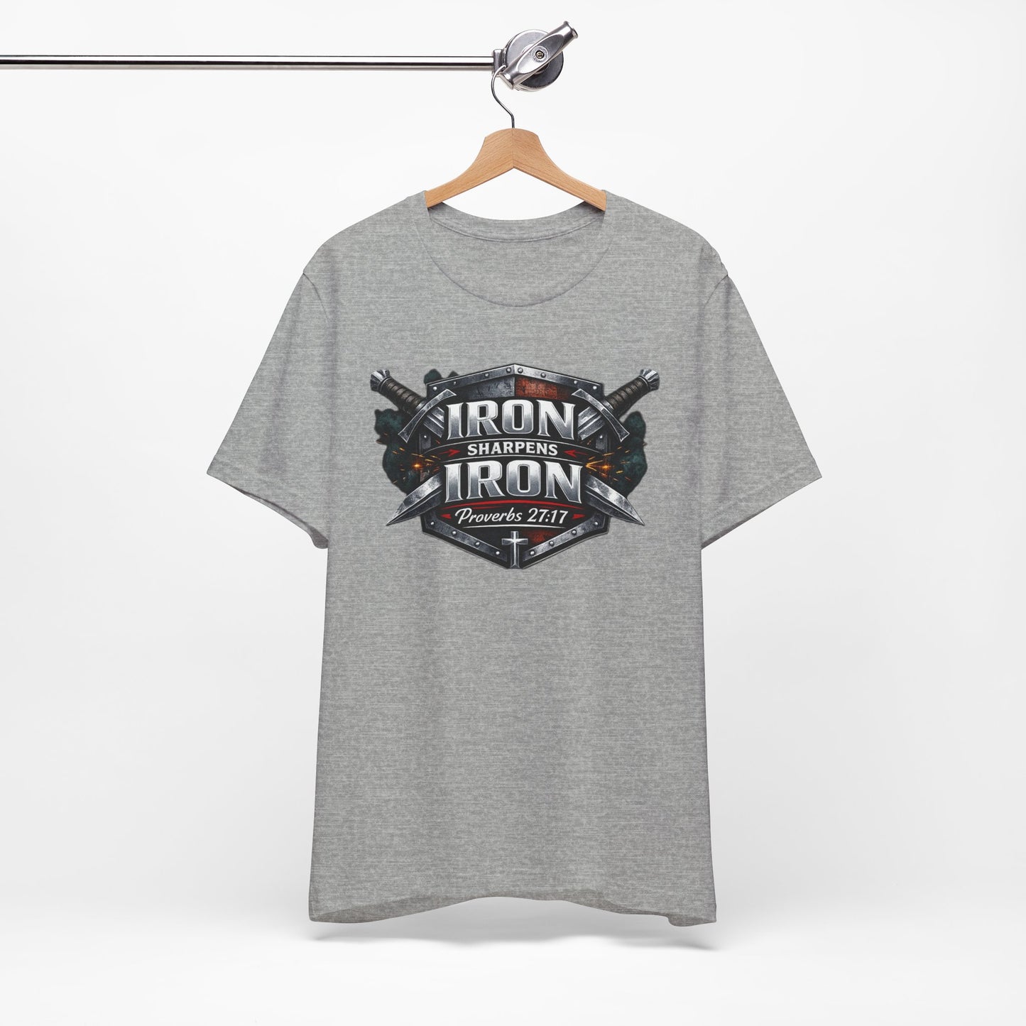 Iron Sharpens Iron T-Shirt — Faith-Based Proverbs 27:17 Graphic Tee
