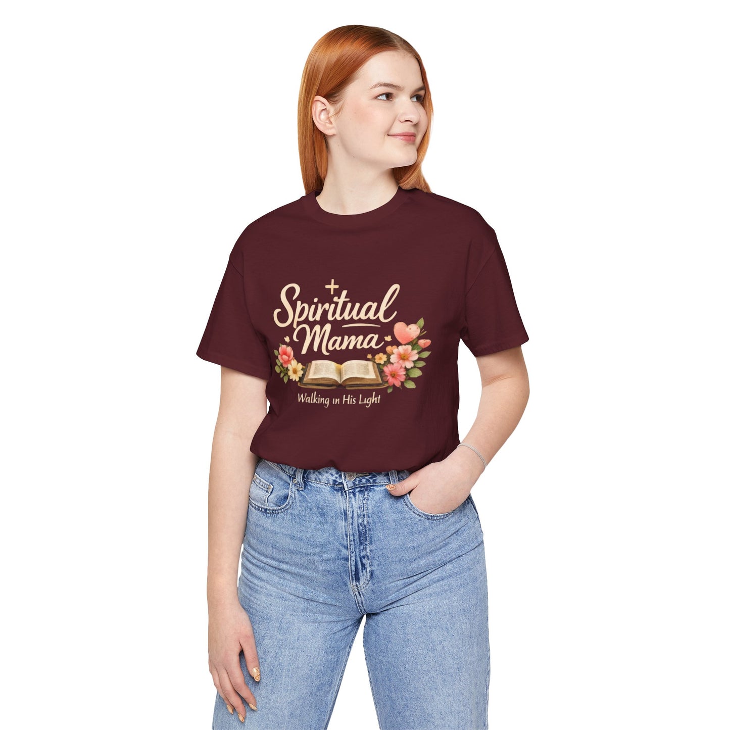 Spiritual Mama T-Shirt — "Walking in His Light" Floral Bible Tee