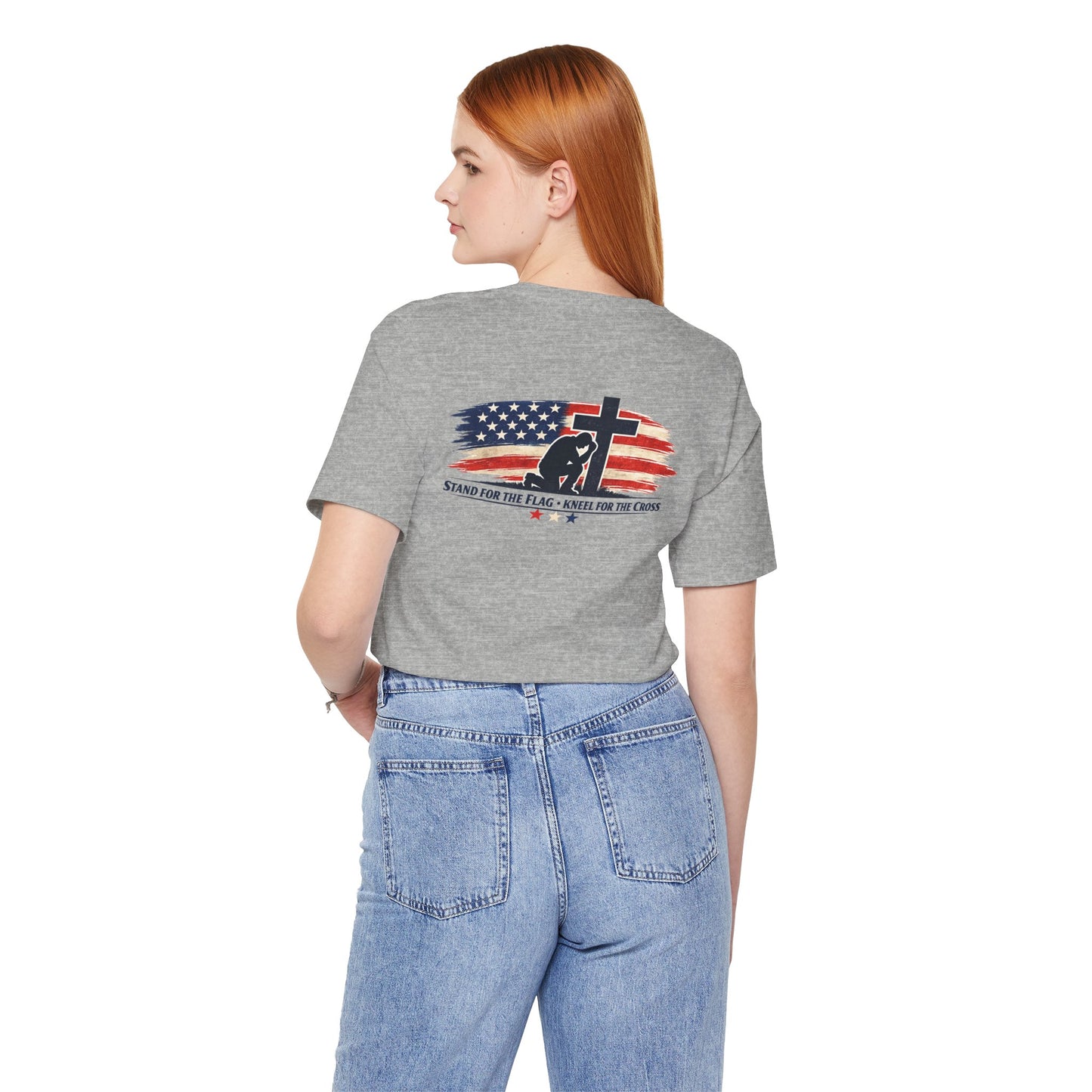 Patriotic Cross Tee – "Stand for the Flag, Kneel for the Cross" Short Sleeve T-Shirt
