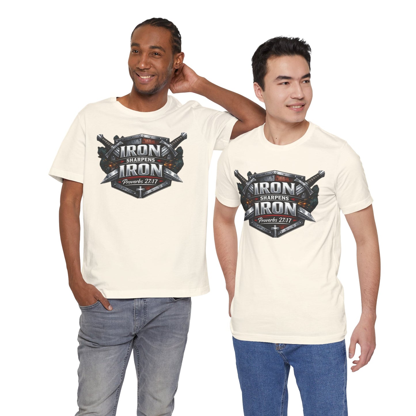 Iron Sharpens Iron T-Shirt — Faith-Based Proverbs 27:17 Graphic Tee