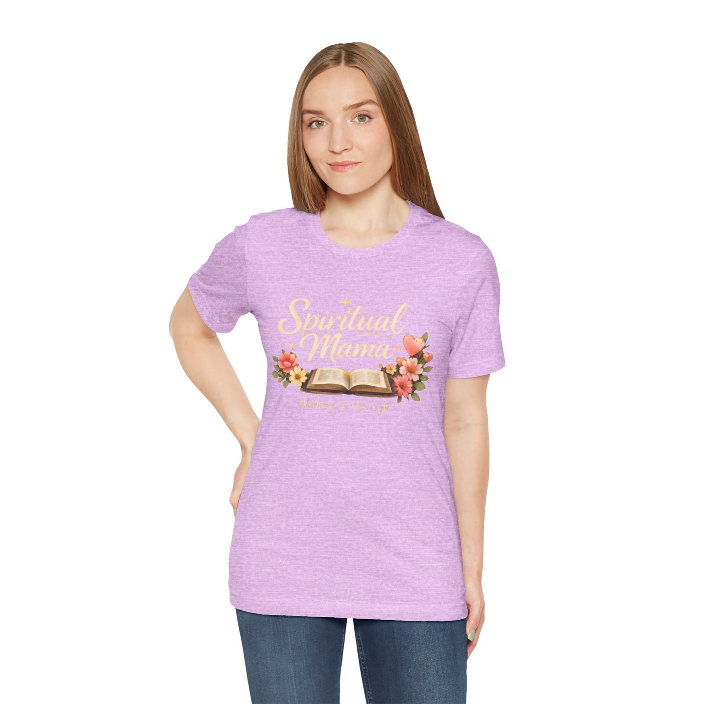 Spiritual Mama T-Shirt — "Walking in His Light" Floral Bible Tee