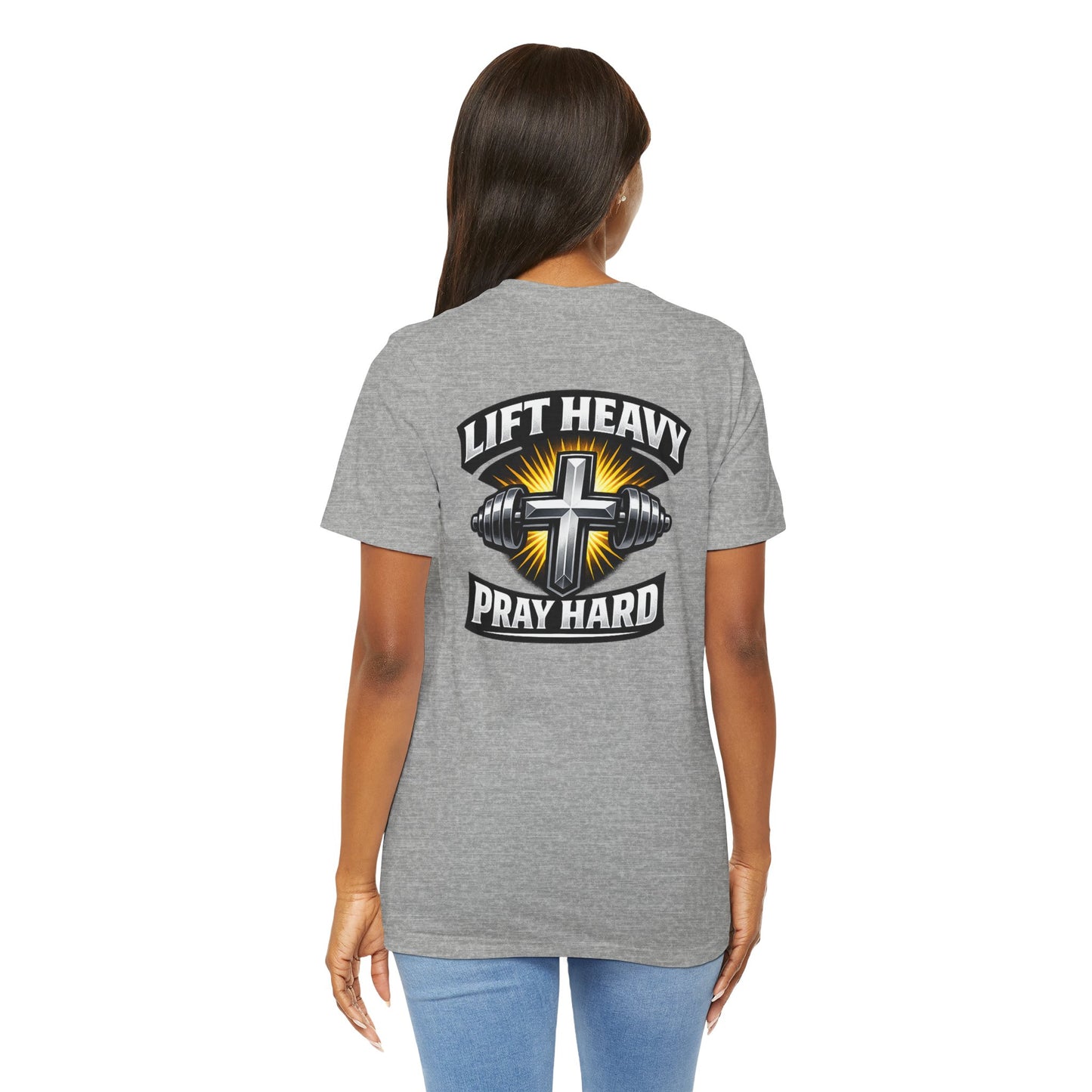 Lift Heavy Pray Hard T‑Shirt — Christian Fitness Gym Tee