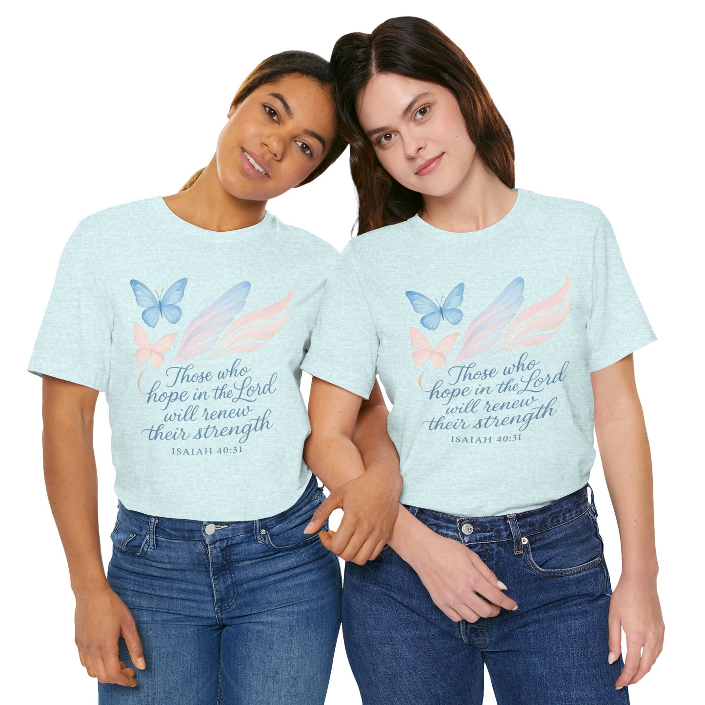 Inspirational Scripture T-Shirt – "Those Who Hope in the Lord" Isaiah 40:31, Pastel Butterflies