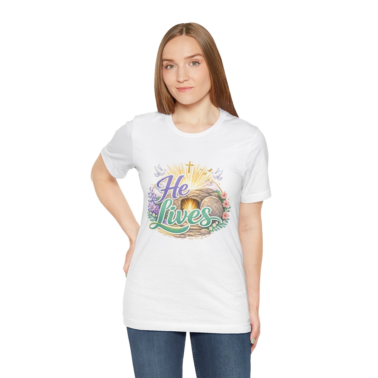 He Lives Jesus Tomb Tee — Christian Easter T‑Shirt