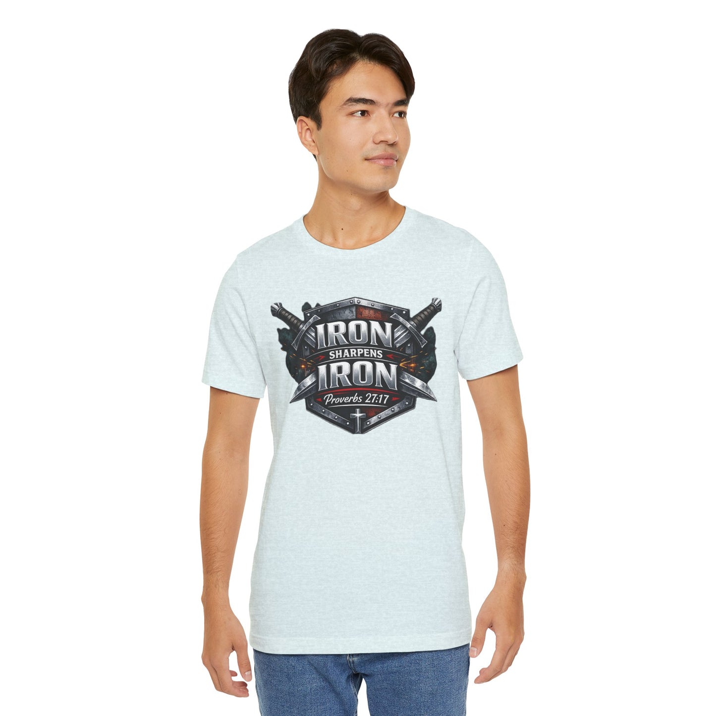 Iron Sharpens Iron T-Shirt — Faith-Based Proverbs 27:17 Graphic Tee