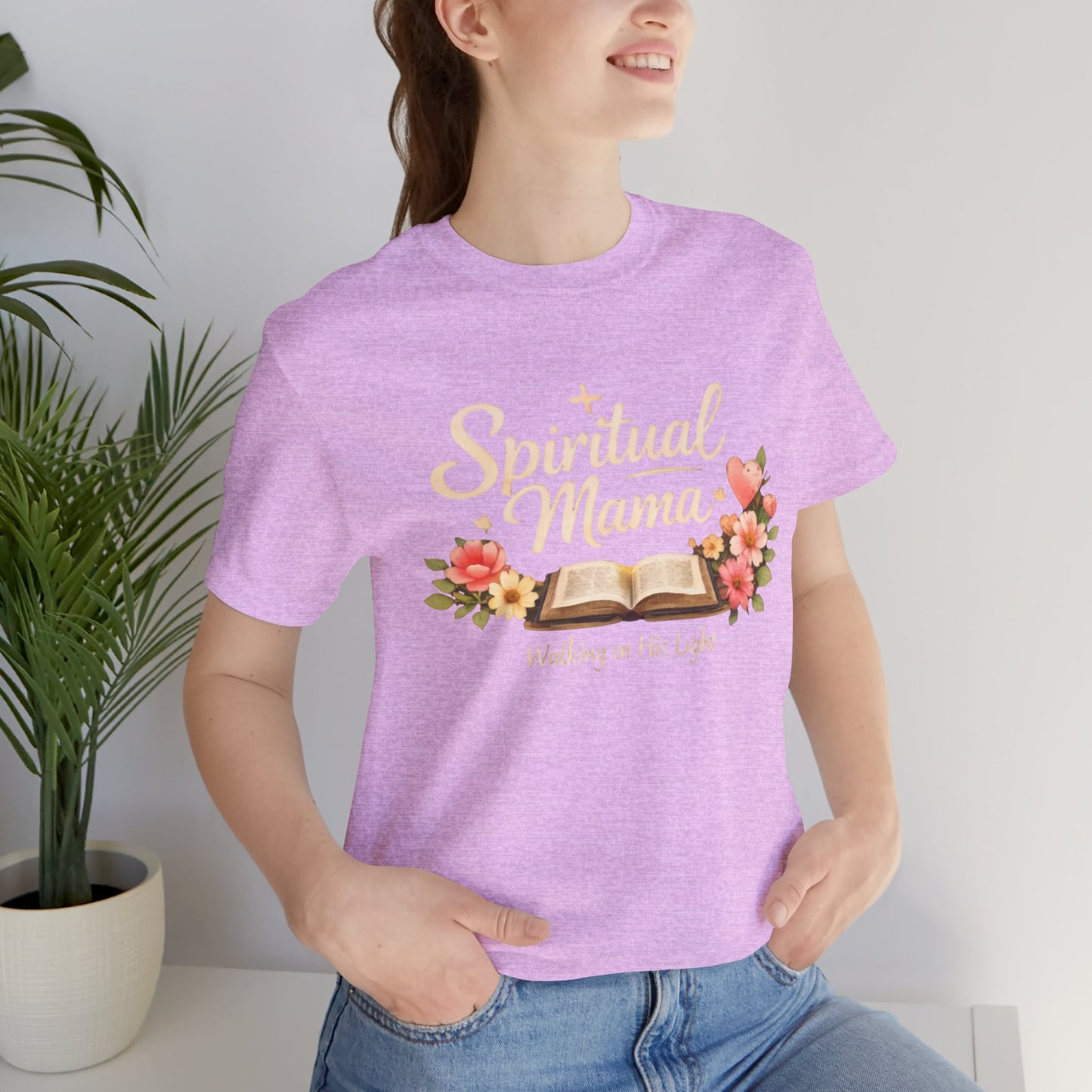 Spiritual Mama T-Shirt — "Walking in His Light" Floral Bible Tee