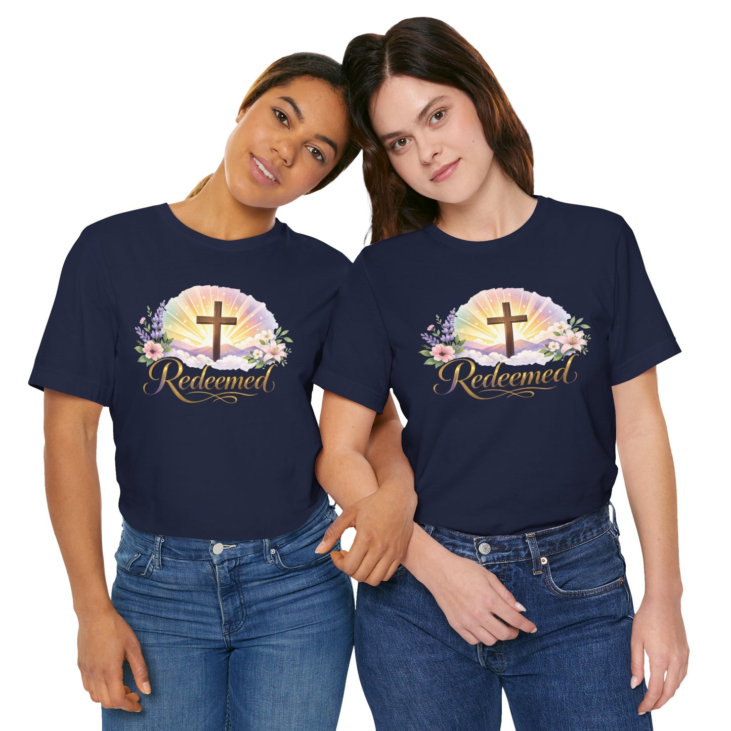 "Redeemed" Cross Floral T-Shirt — Christian Faith Tee
