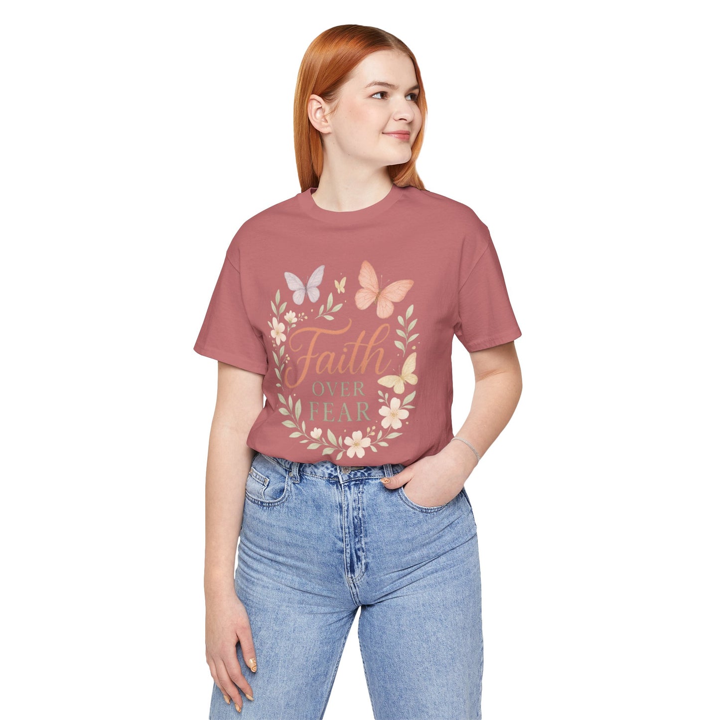 Faith Over Fear T-Shirt — Floral Butterfly Inspirational Tee