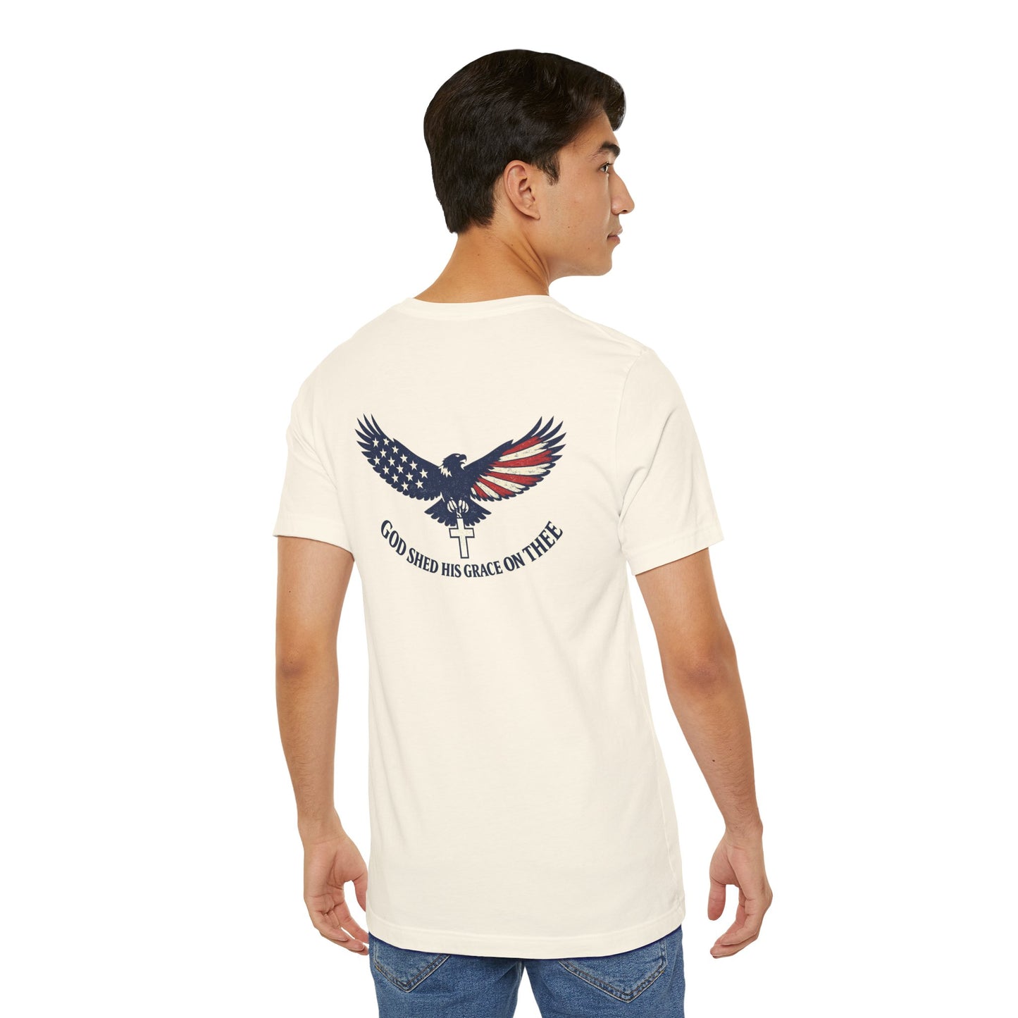 Patriotic Eagle T‑Shirt — "God Shed His Grace on Thee" Back Graphic Tee