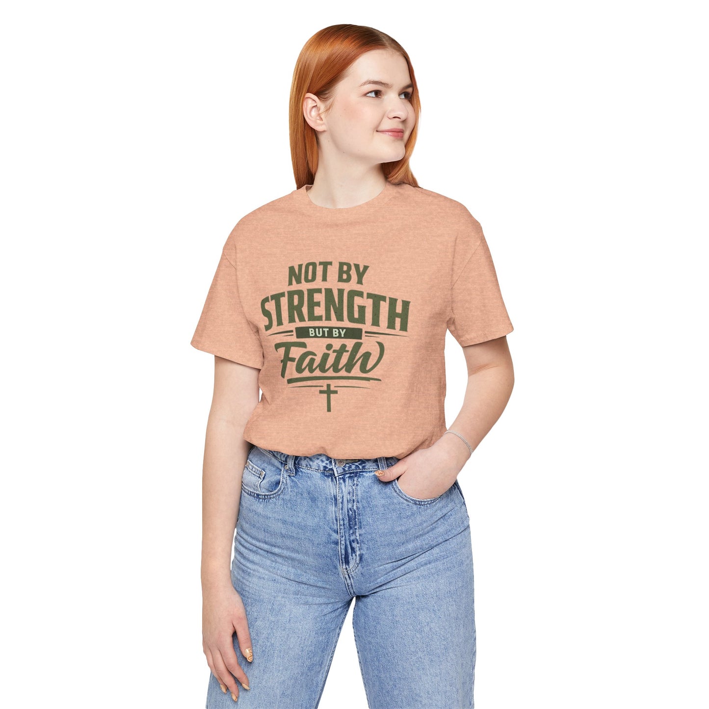 Faith Graphic Tee — "Not By Strength But By Faith" Christian T-Shirt