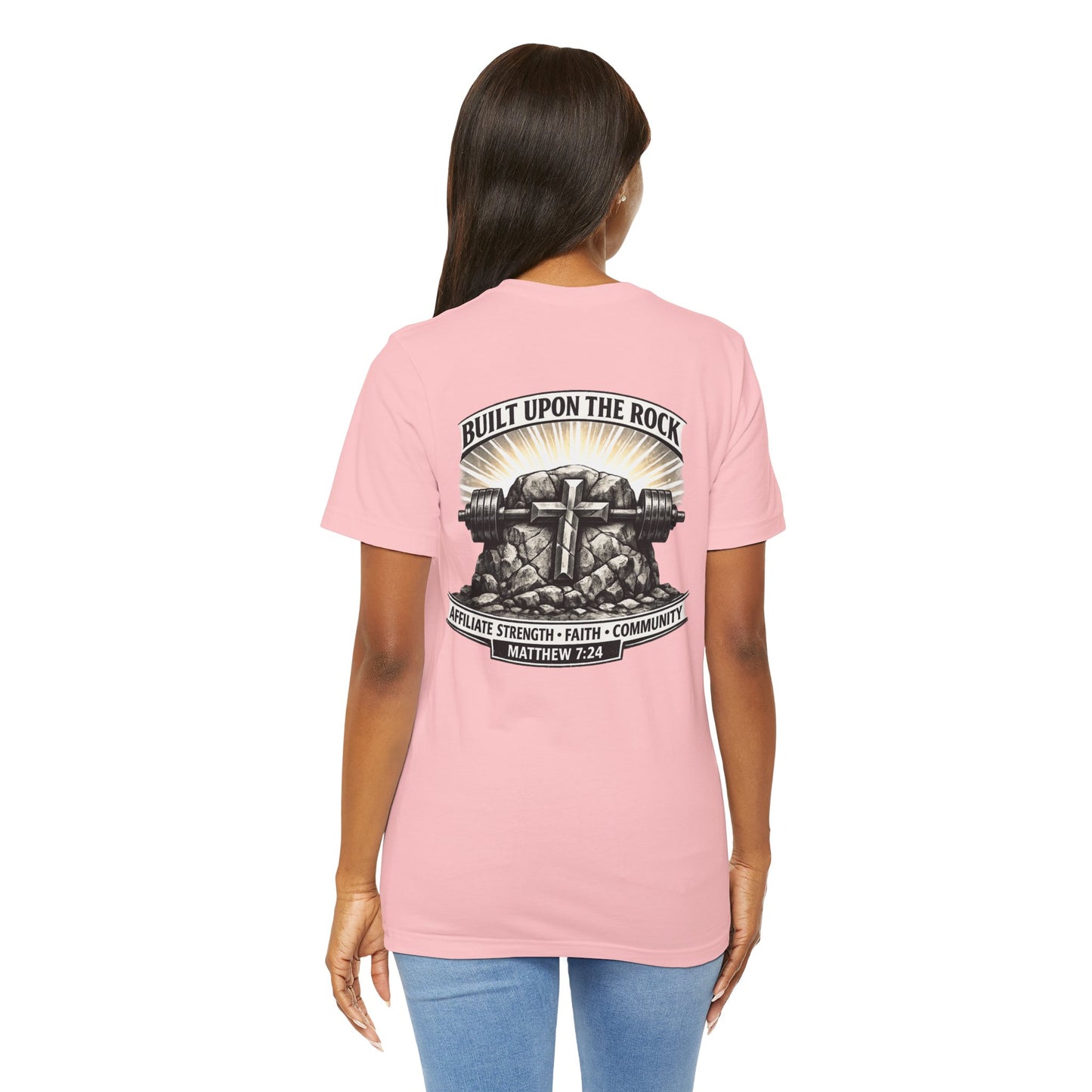 Built Upon the Rock T‑Shirt — Christian Faith Matthew 7:24 Graphic Tee