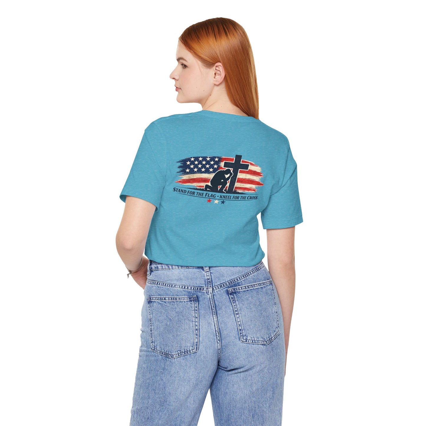 Patriotic Cross Tee – "Stand for the Flag, Kneel for the Cross" Short Sleeve T-Shirt