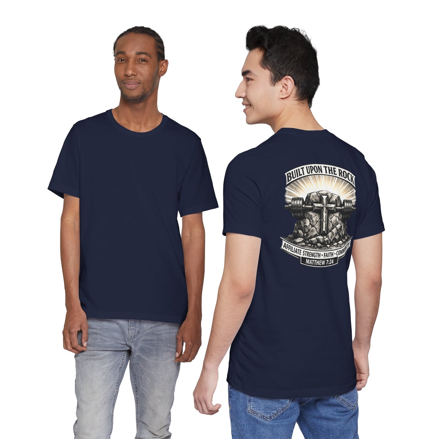 Built Upon the Rock T‑Shirt — Christian Faith Matthew 7:24 Graphic Tee