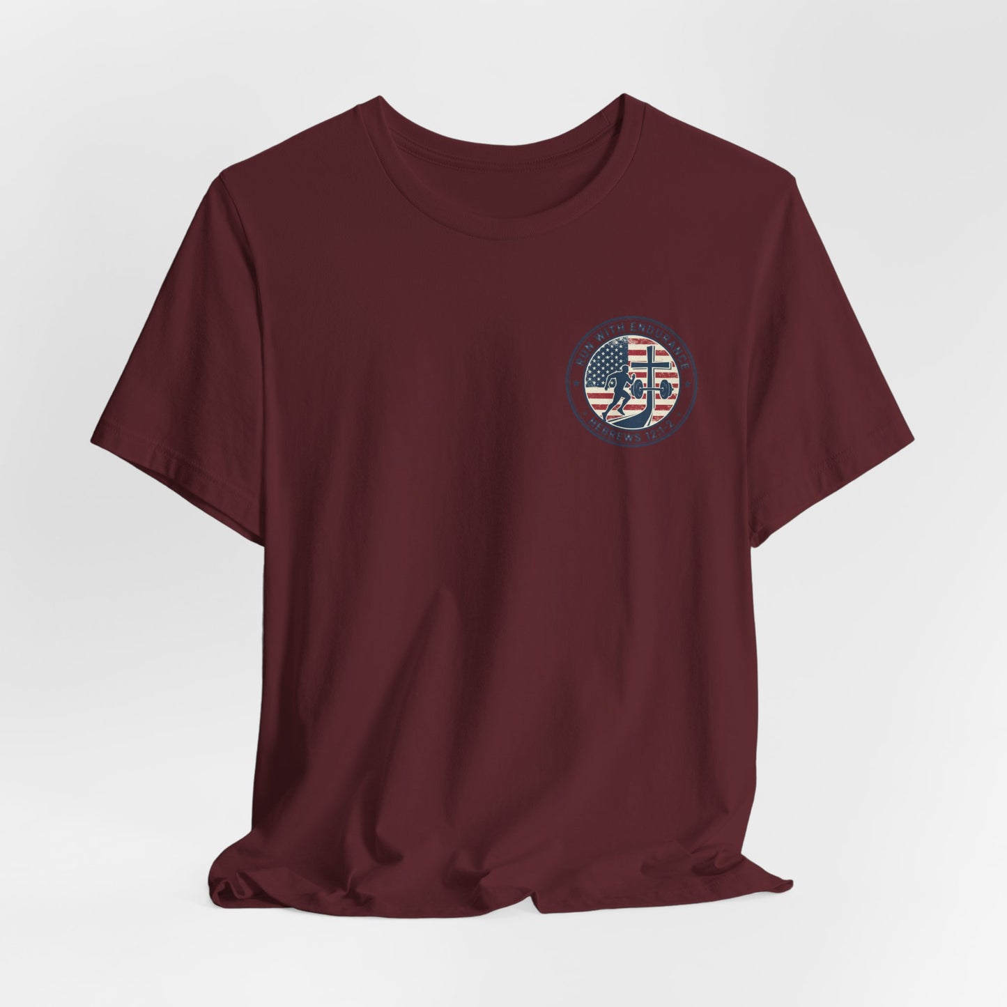 Hebrews 12:1-2 'Run With Endurance' T-Shirt — Inspirational Christian Tee