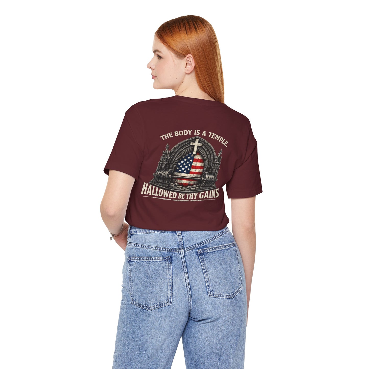 Patriotic Gym Tee — “The Body Is a Temple” American Flag Fitness T-Shirt