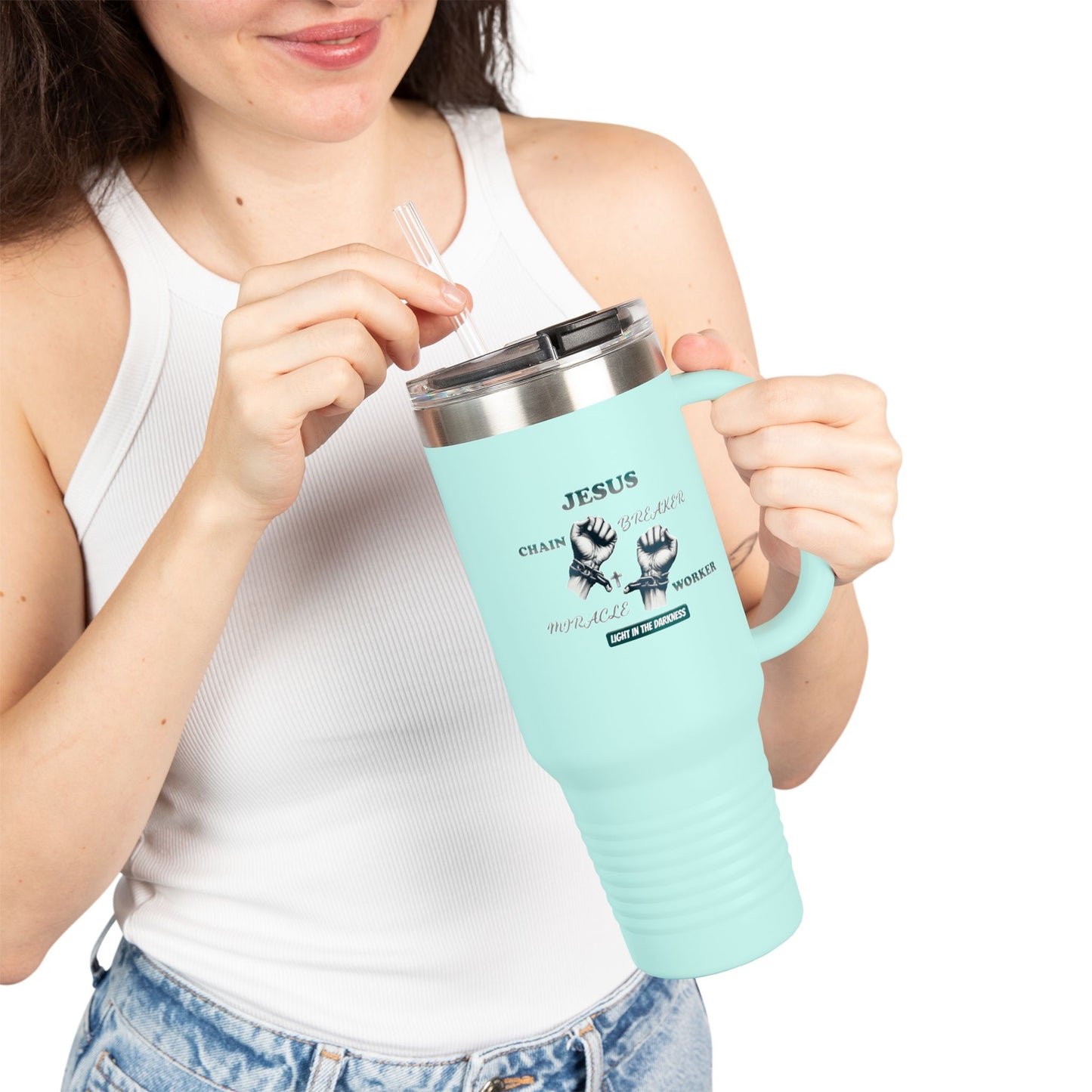 Travel Mug - Jesus Chain Breaker Miracle Worker Design