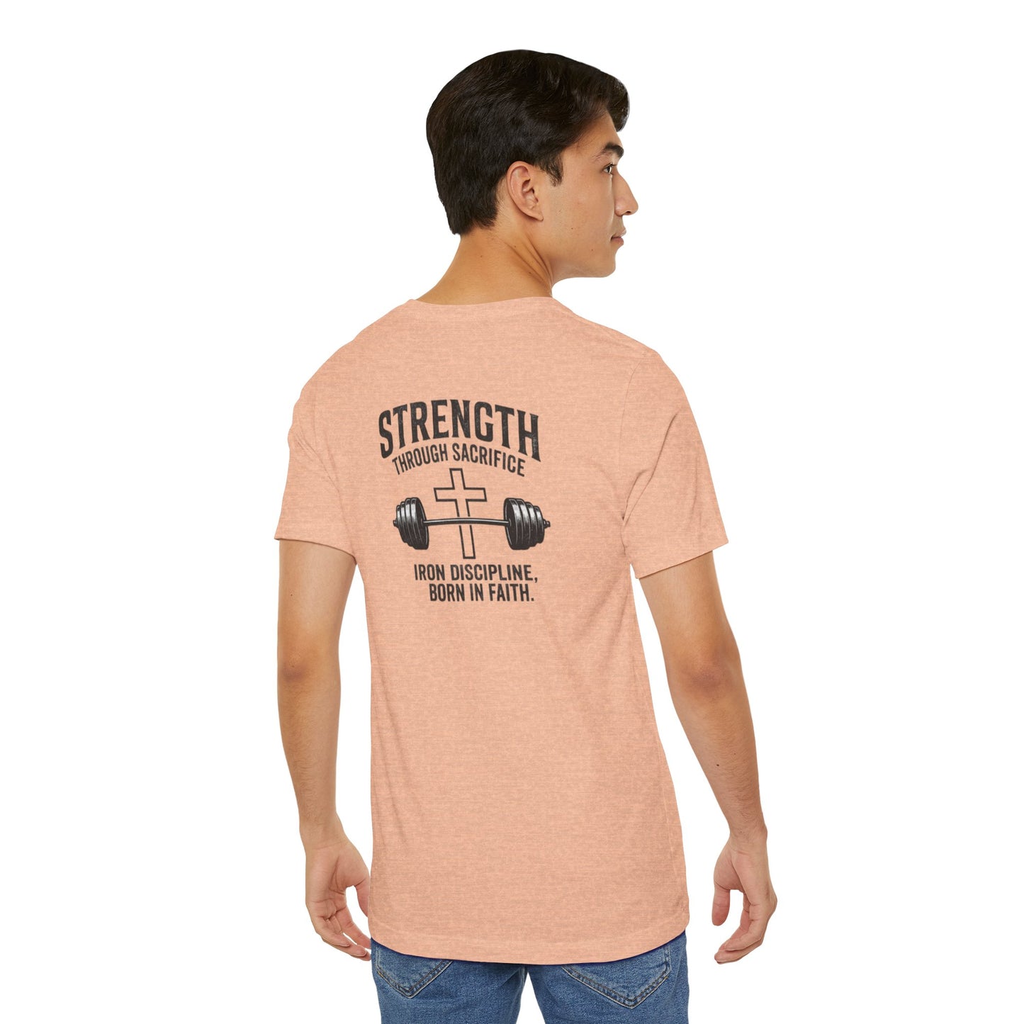 Strength Through Sacrifice Tee — Faith & Fitness Workout T‑Shirt