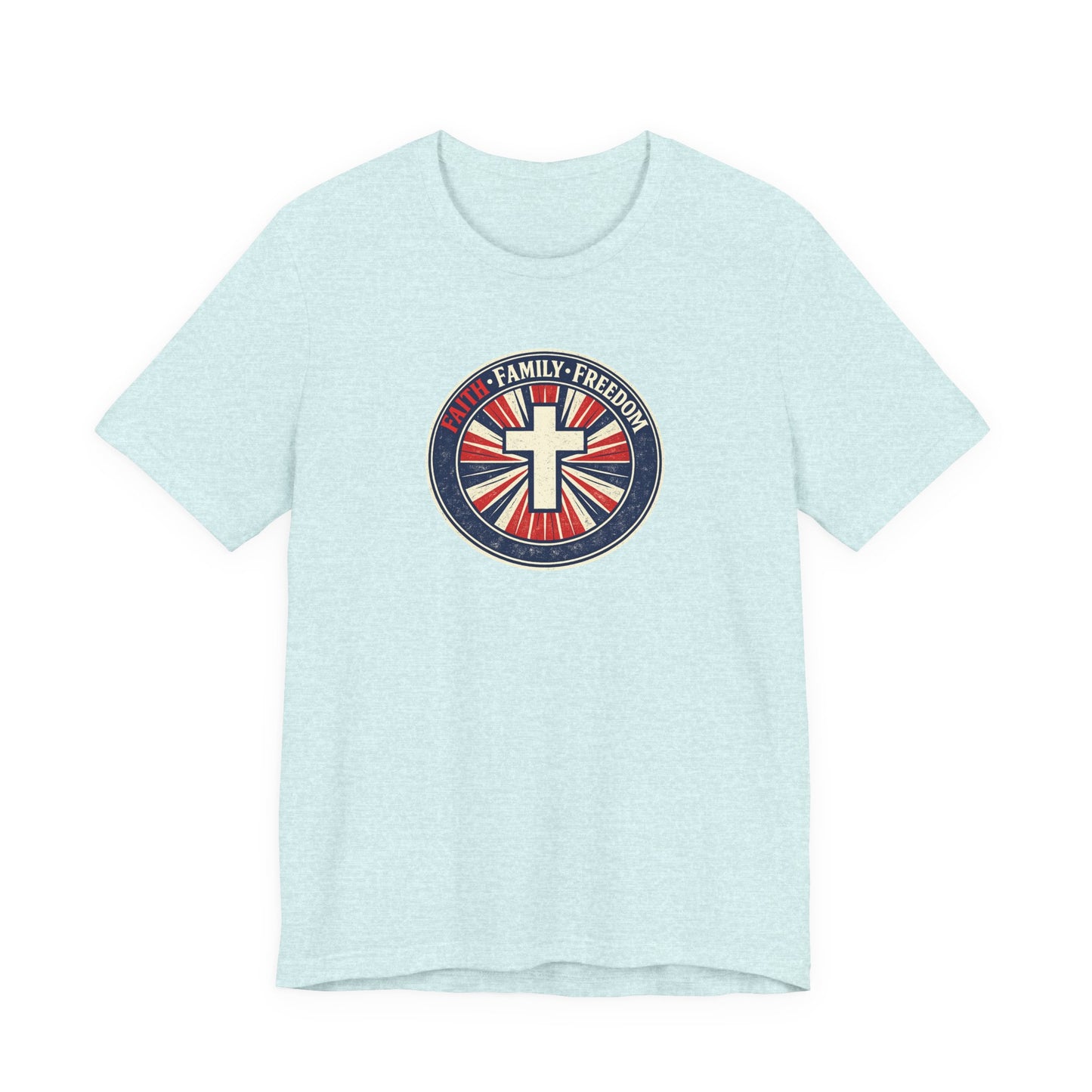Faith Family Freedom T‑Shirt — Cross Emblem Patriotic Graphic Tee