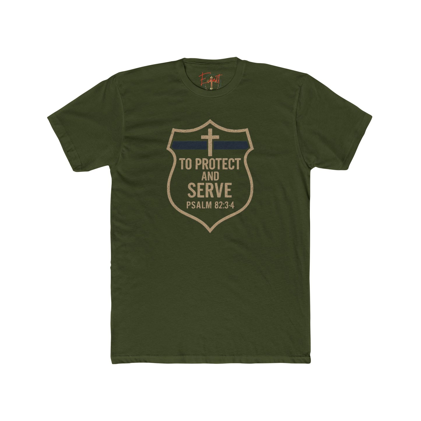 Blue Line "Serve and Protect" Christian Cross T-Shirt