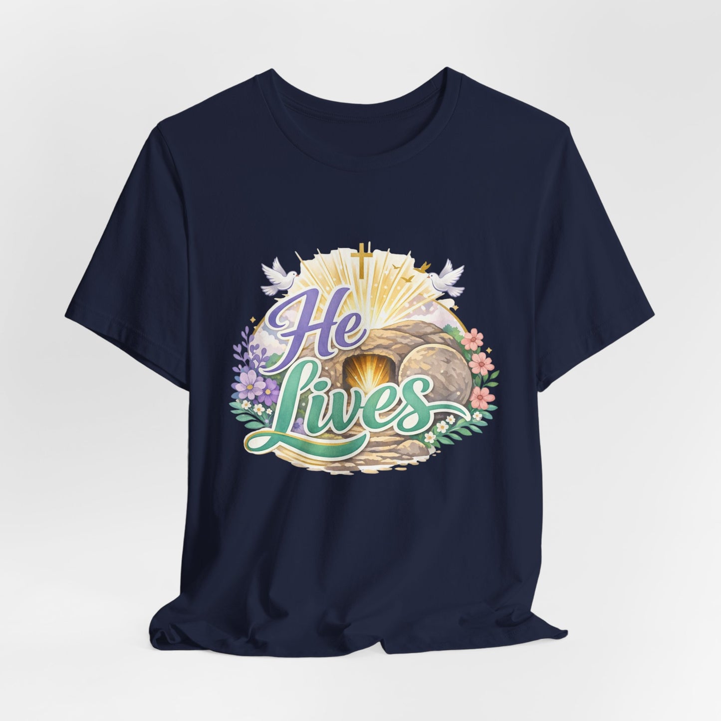 He Lives Jesus Tomb Tee — Christian Easter T‑Shirt