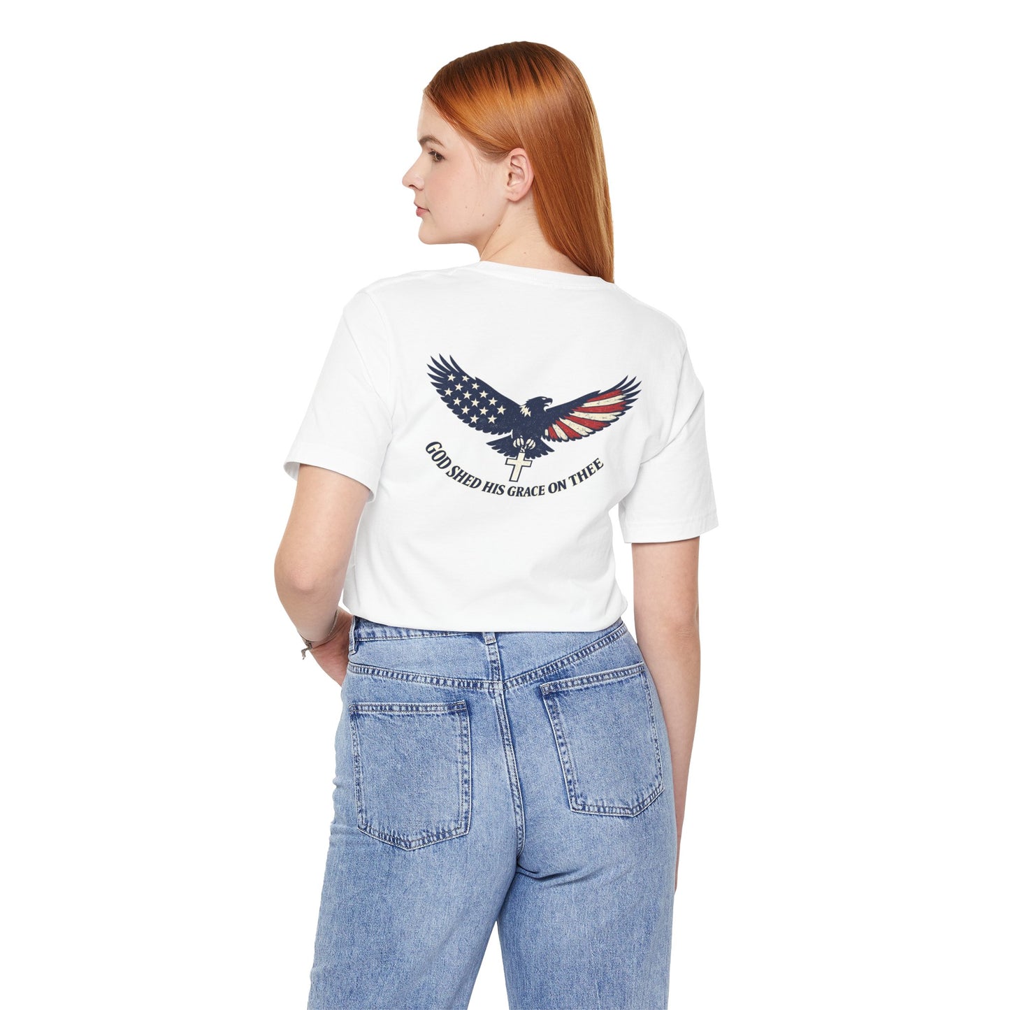 Patriotic Eagle T‑Shirt — "God Shed His Grace on Thee" Back Graphic Tee