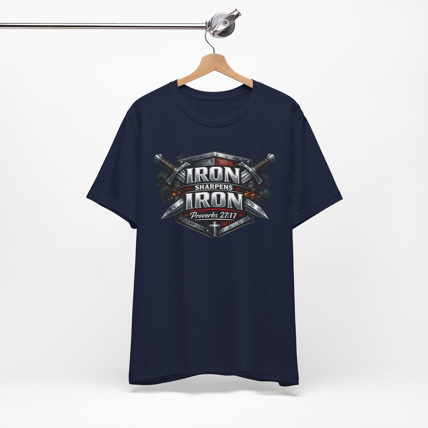 Iron Sharpens Iron T-Shirt — Faith-Based Proverbs 27:17 Graphic Tee