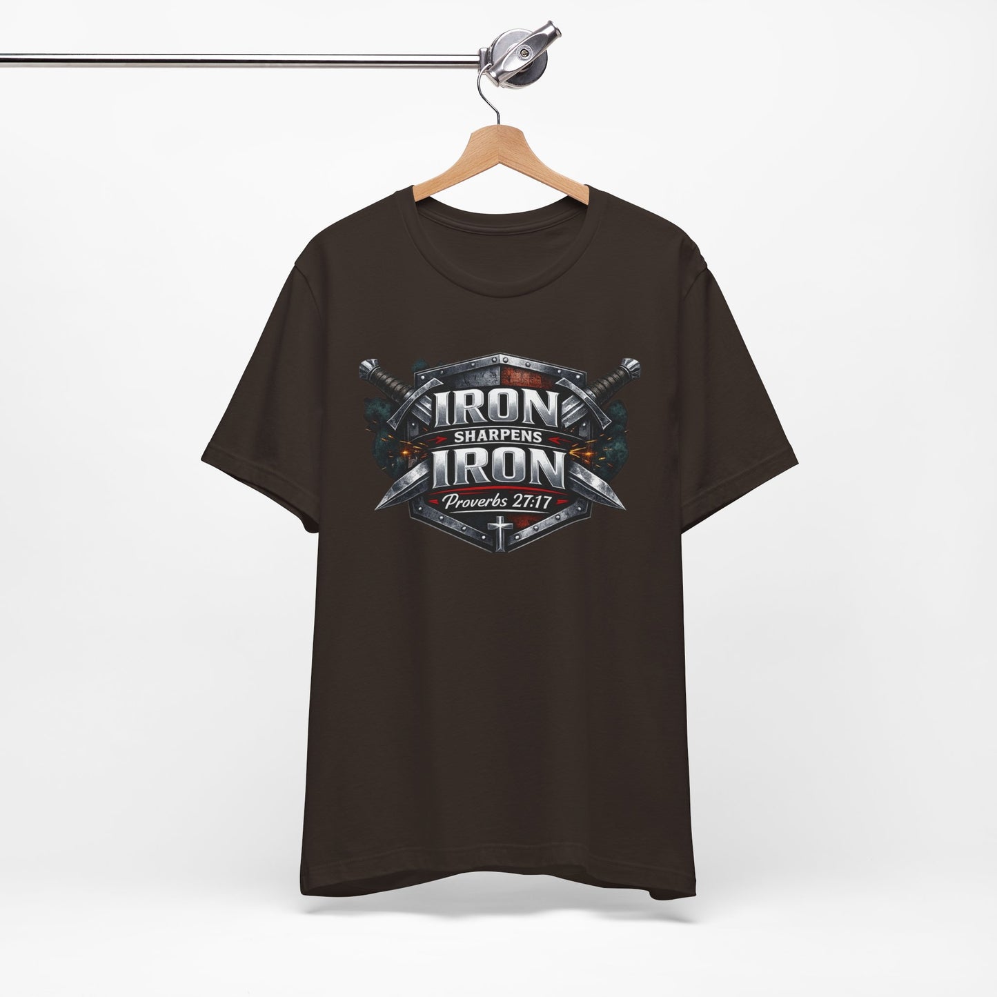 Iron Sharpens Iron T-Shirt — Faith-Based Proverbs 27:17 Graphic Tee