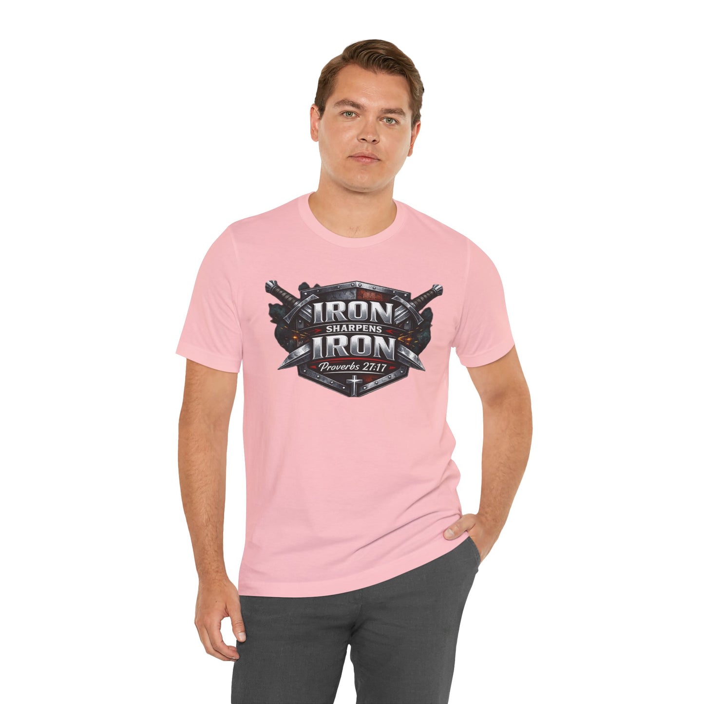 Iron Sharpens Iron T-Shirt — Faith-Based Proverbs 27:17 Graphic Tee
