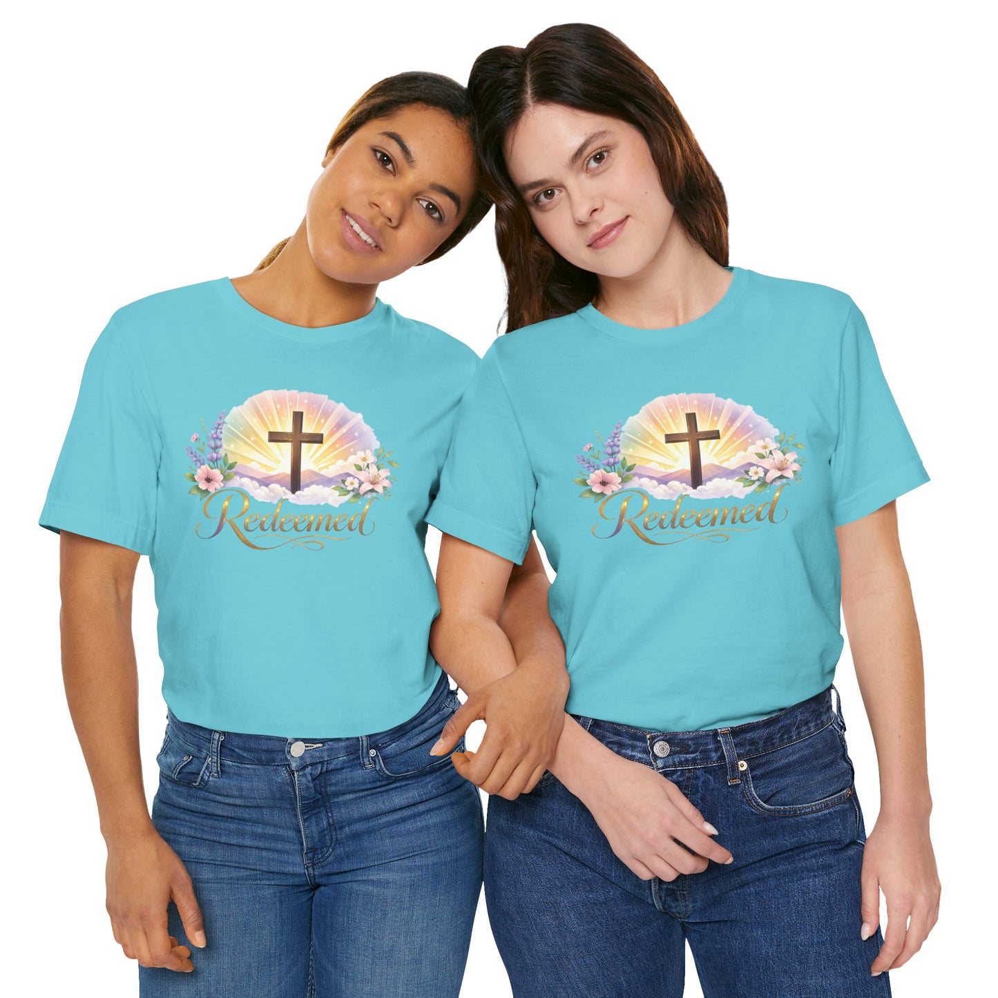 "Redeemed" Cross Floral T-Shirt — Christian Faith Tee