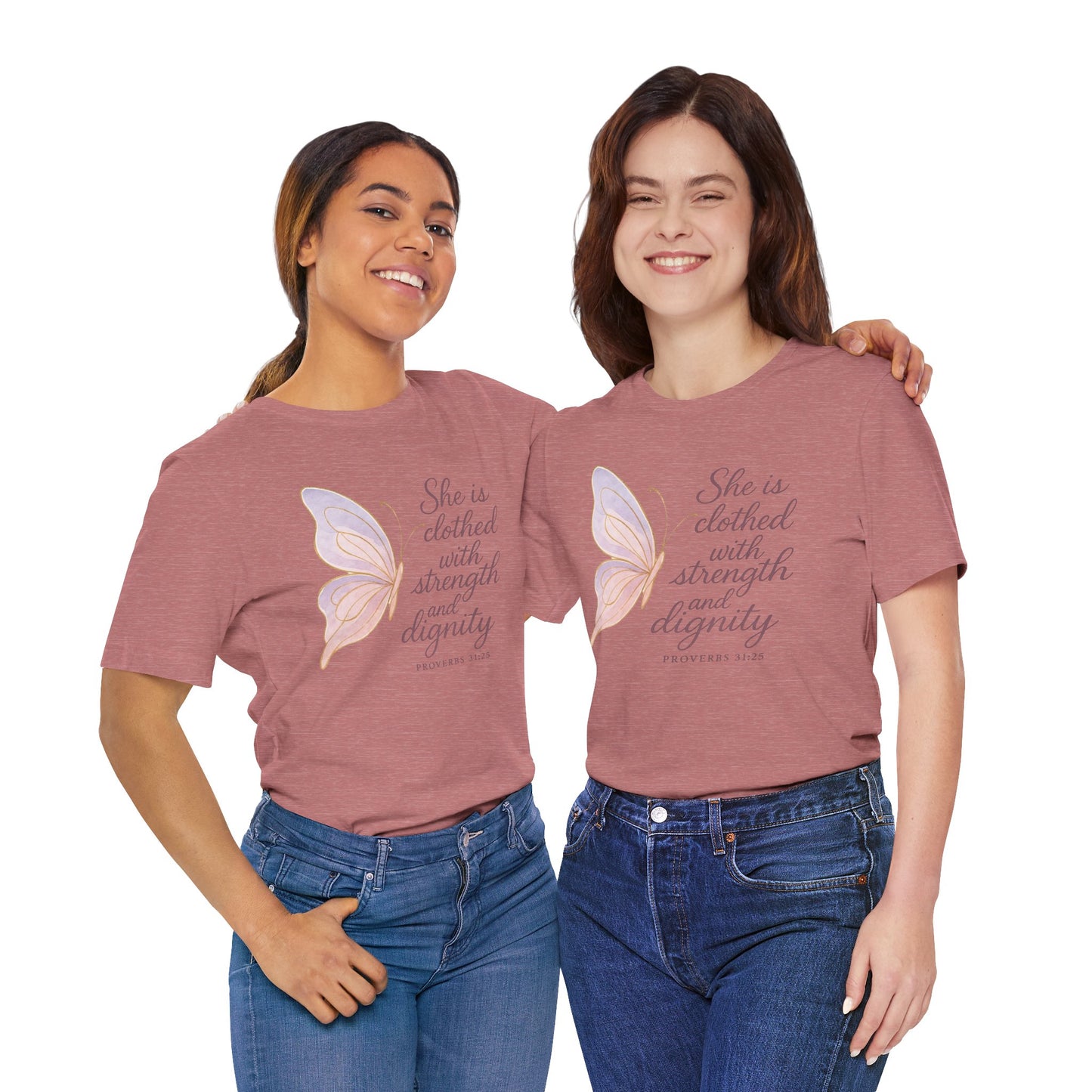 Inspirational "She is clothed with strength and dignity" Butterfly T-Shirt