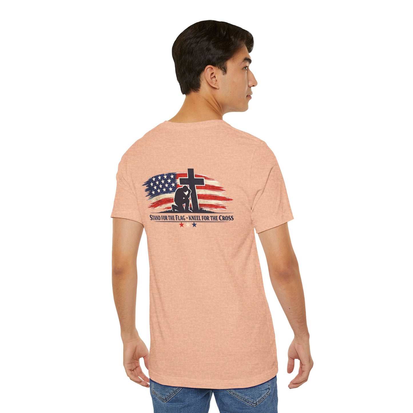 Patriotic Cross Tee – "Stand for the Flag, Kneel for the Cross" Short Sleeve T-Shirt