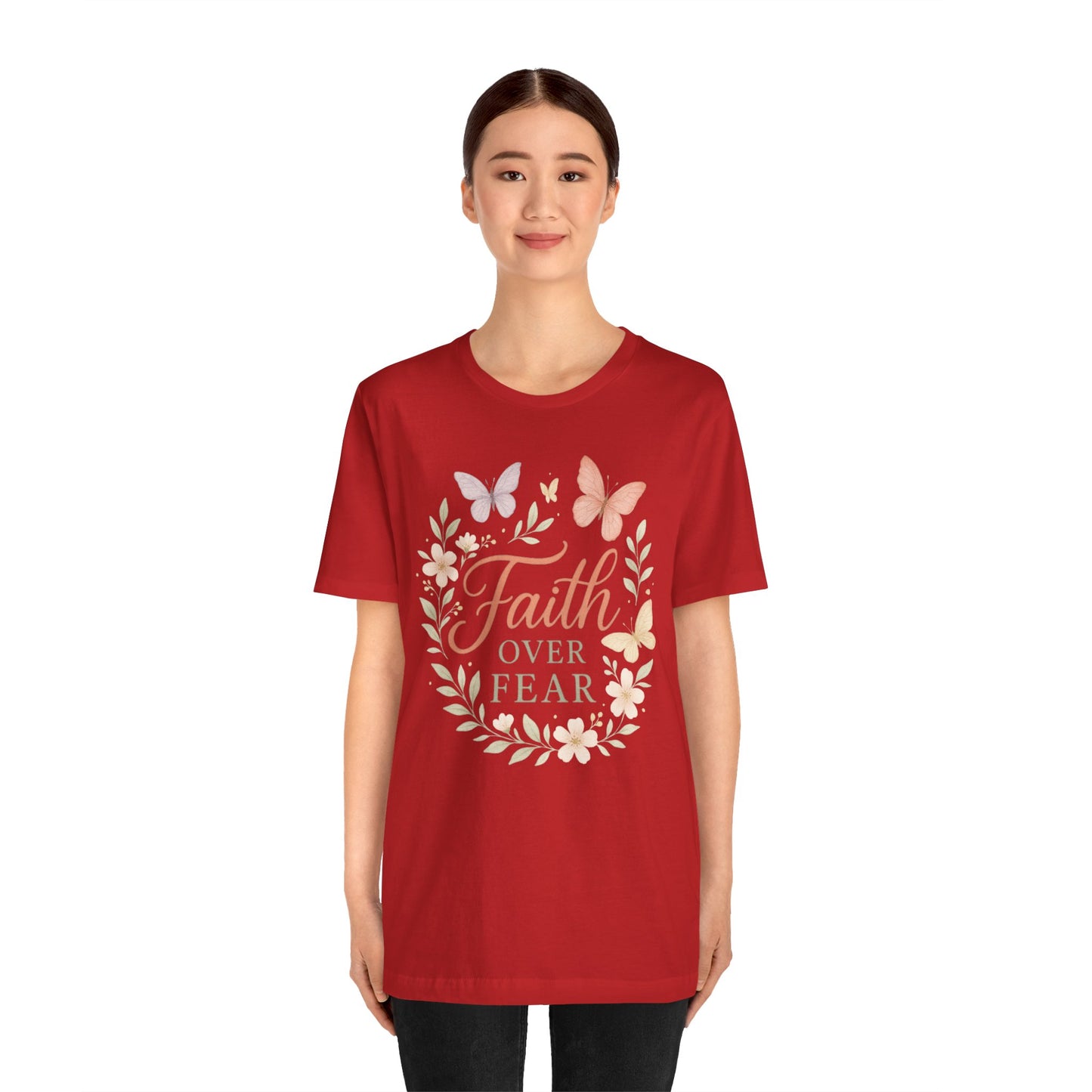 Faith Over Fear T-Shirt — Floral Butterfly Inspirational Tee