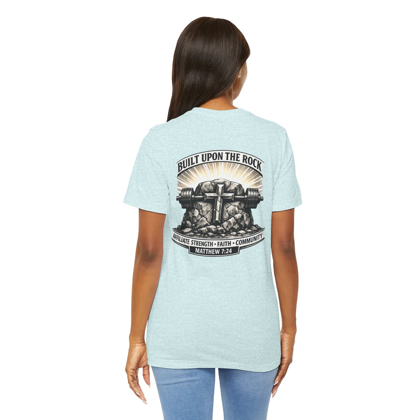 Built Upon the Rock T‑Shirt — Christian Faith Matthew 7:24 Graphic Tee
