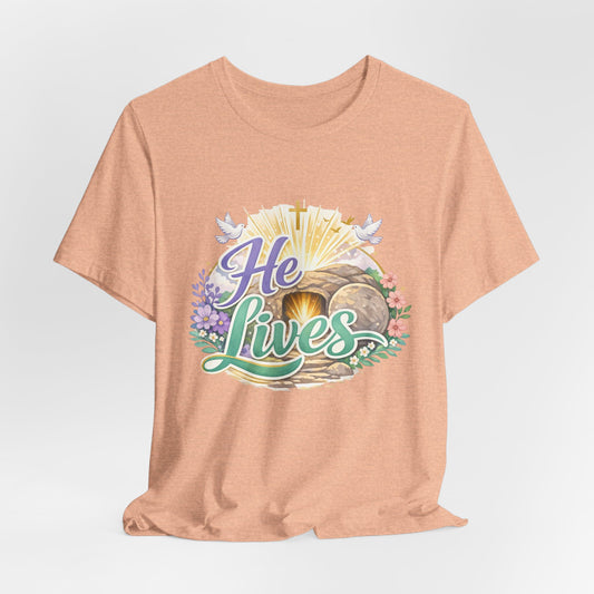 He Lives Jesus Tomb Tee — Christian Easter T‑Shirt
