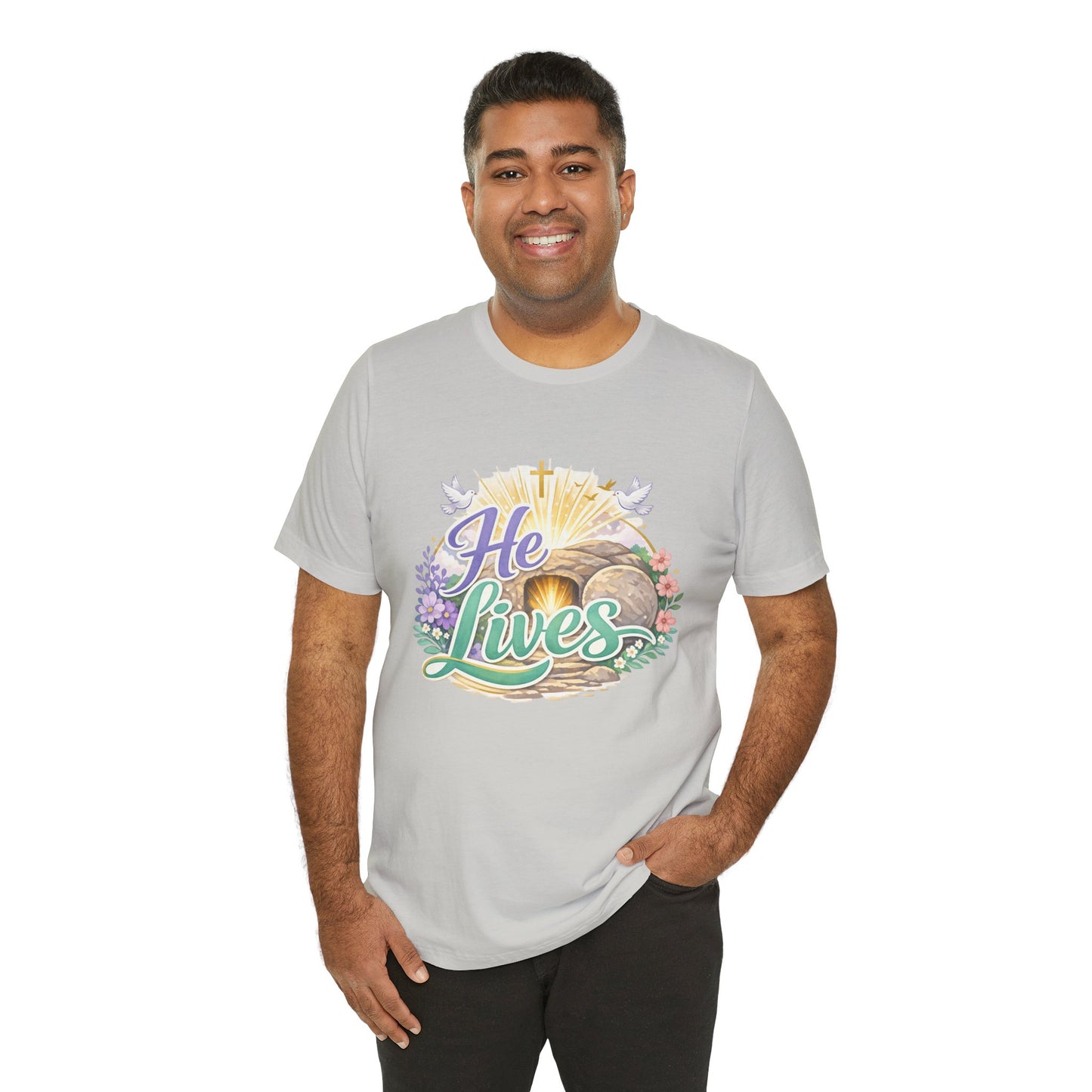 He Lives Jesus Tomb Tee — Christian Easter T‑Shirt