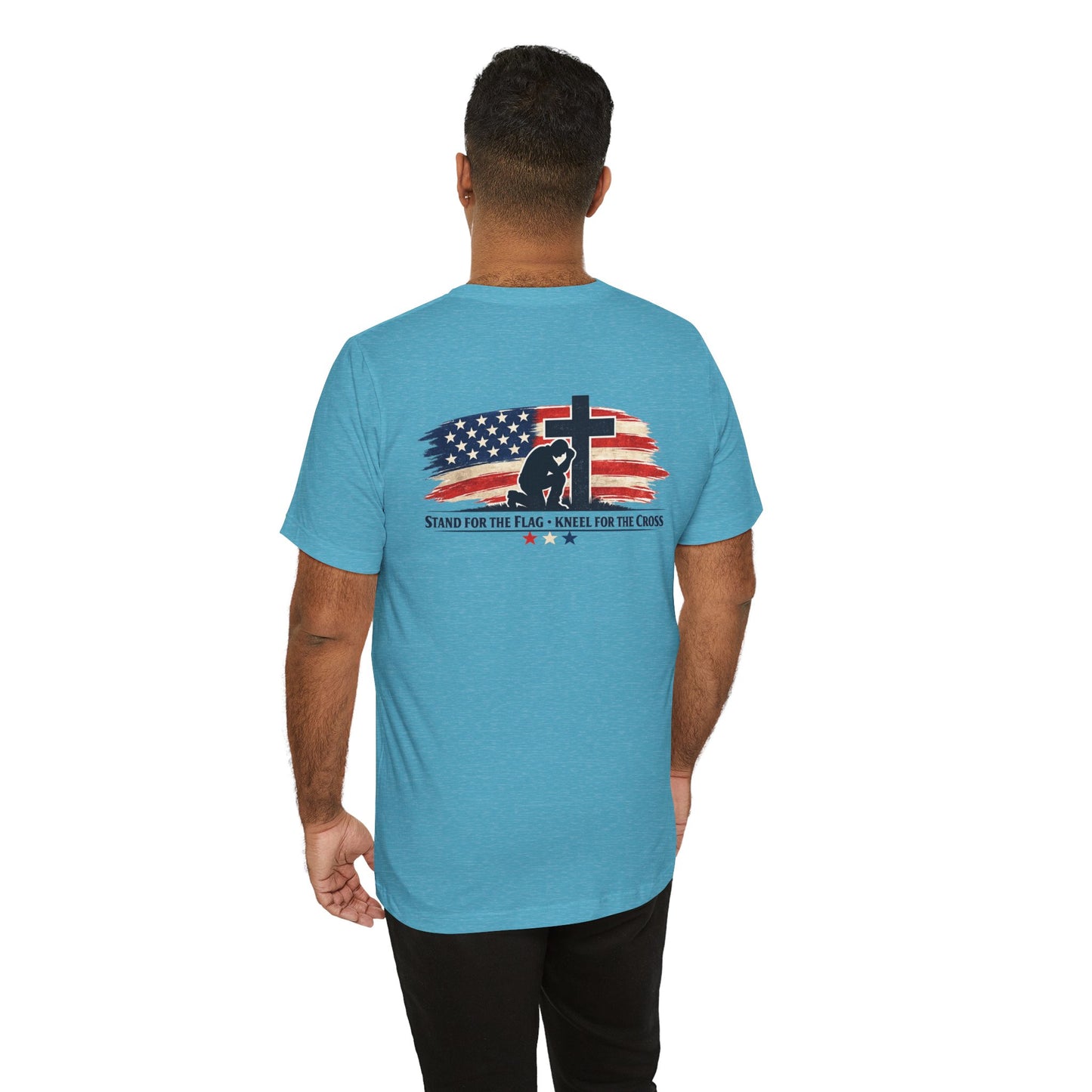 Patriotic Cross Tee – "Stand for the Flag, Kneel for the Cross" Short Sleeve T-Shirt