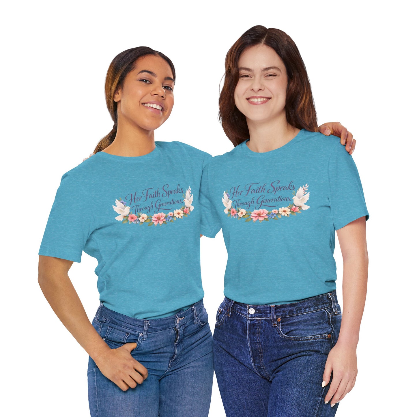 Her Faith Speaks Through Generations T-Shirt — Floral Inspirational Christian Tee