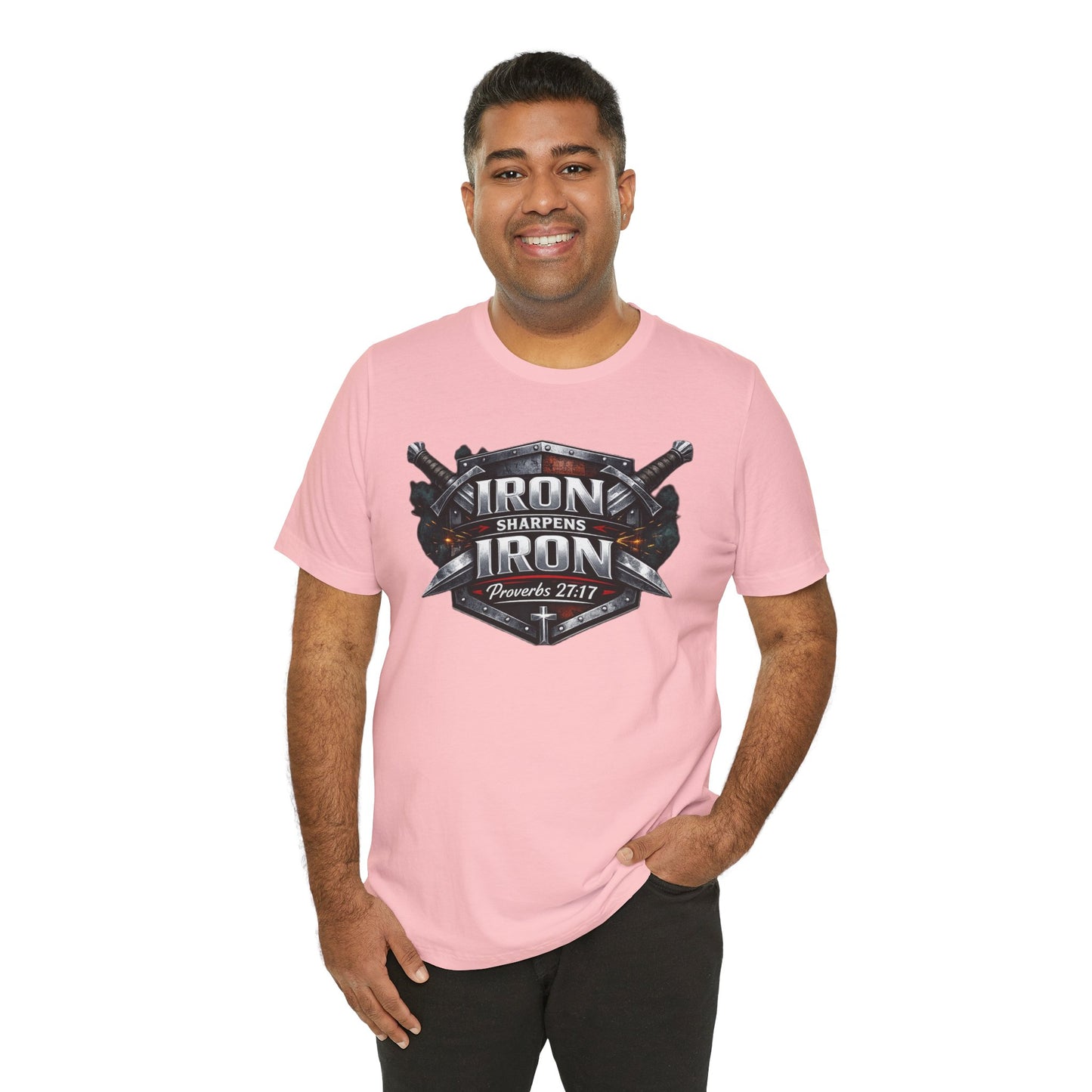 Iron Sharpens Iron T-Shirt — Faith-Based Proverbs 27:17 Graphic Tee