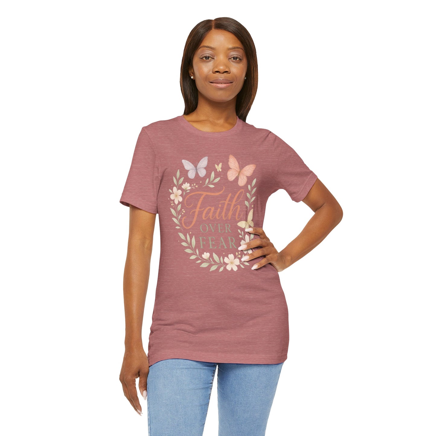 Faith Over Fear T-Shirt — Floral Butterfly Inspirational Tee