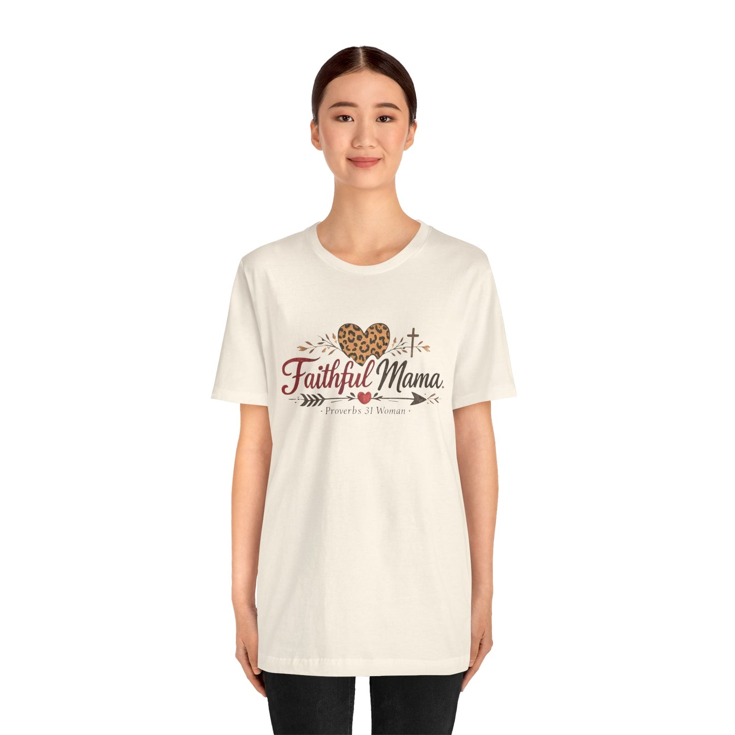 Faithful Mama T-Shirt - Leopard Heart Christian Mom Tee (Proverbs 31 Woman)