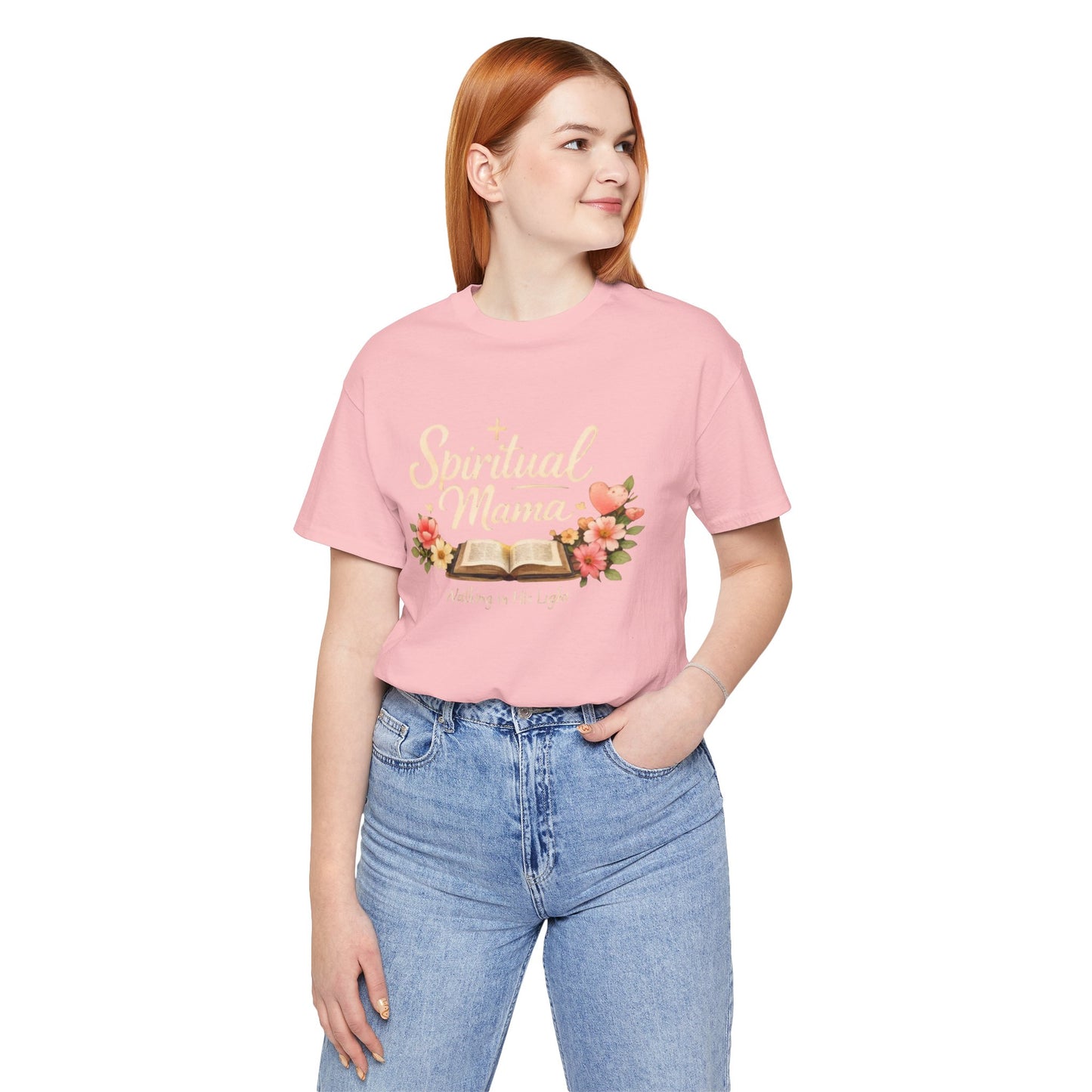 Spiritual Mama T-Shirt — "Walking in His Light" Floral Bible Tee