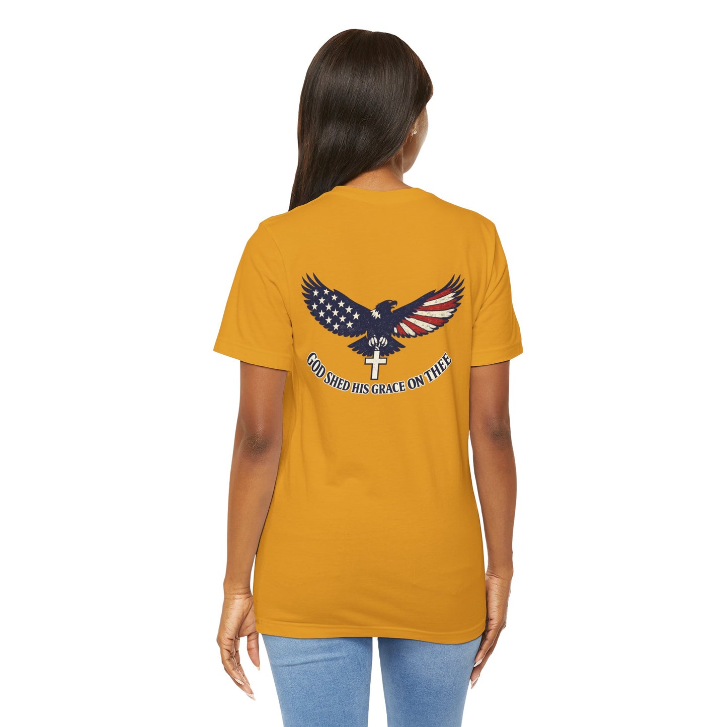 Patriotic Eagle T‑Shirt — "God Shed His Grace on Thee" Back Graphic Tee