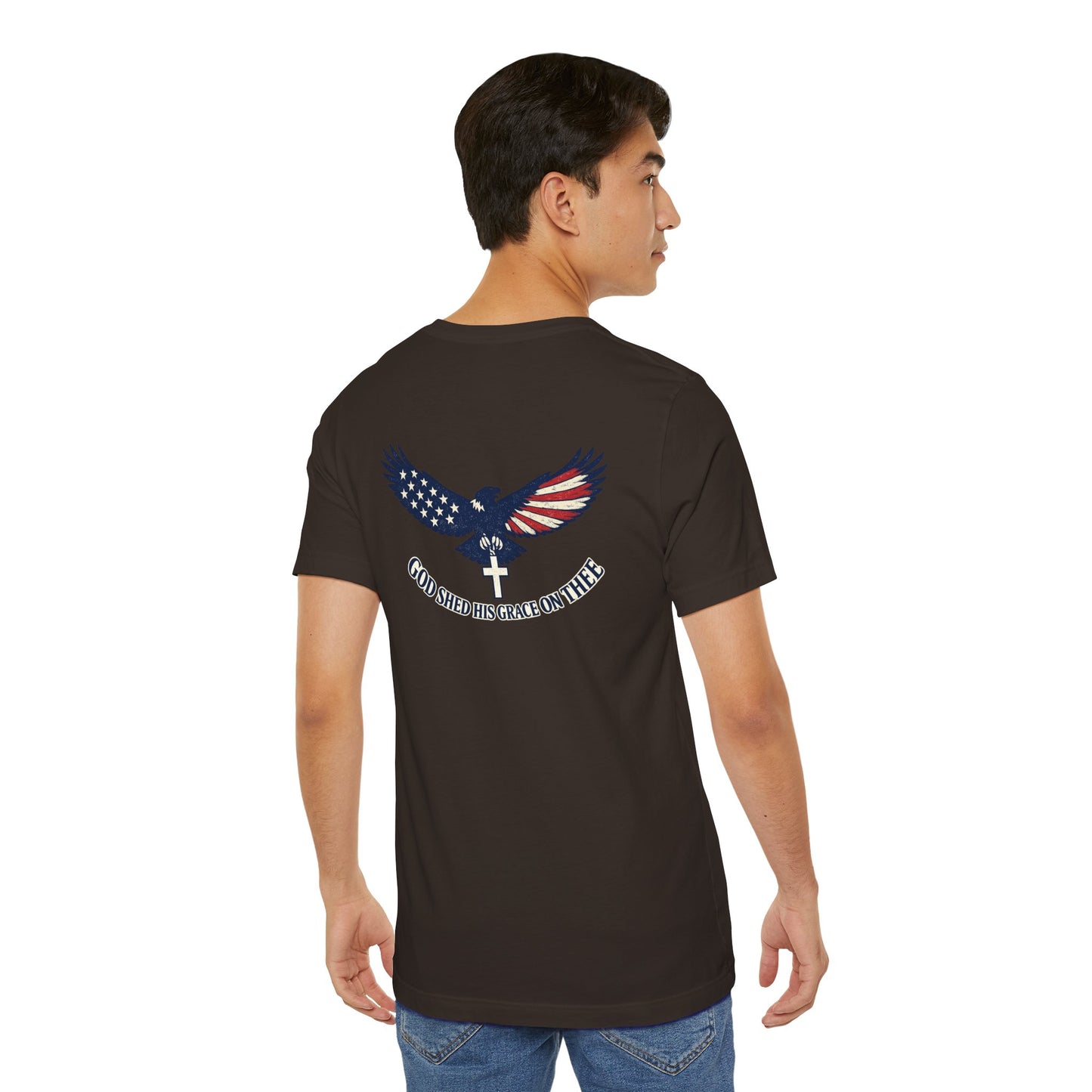 Patriotic Eagle T‑Shirt — "God Shed His Grace on Thee" Back Graphic Tee