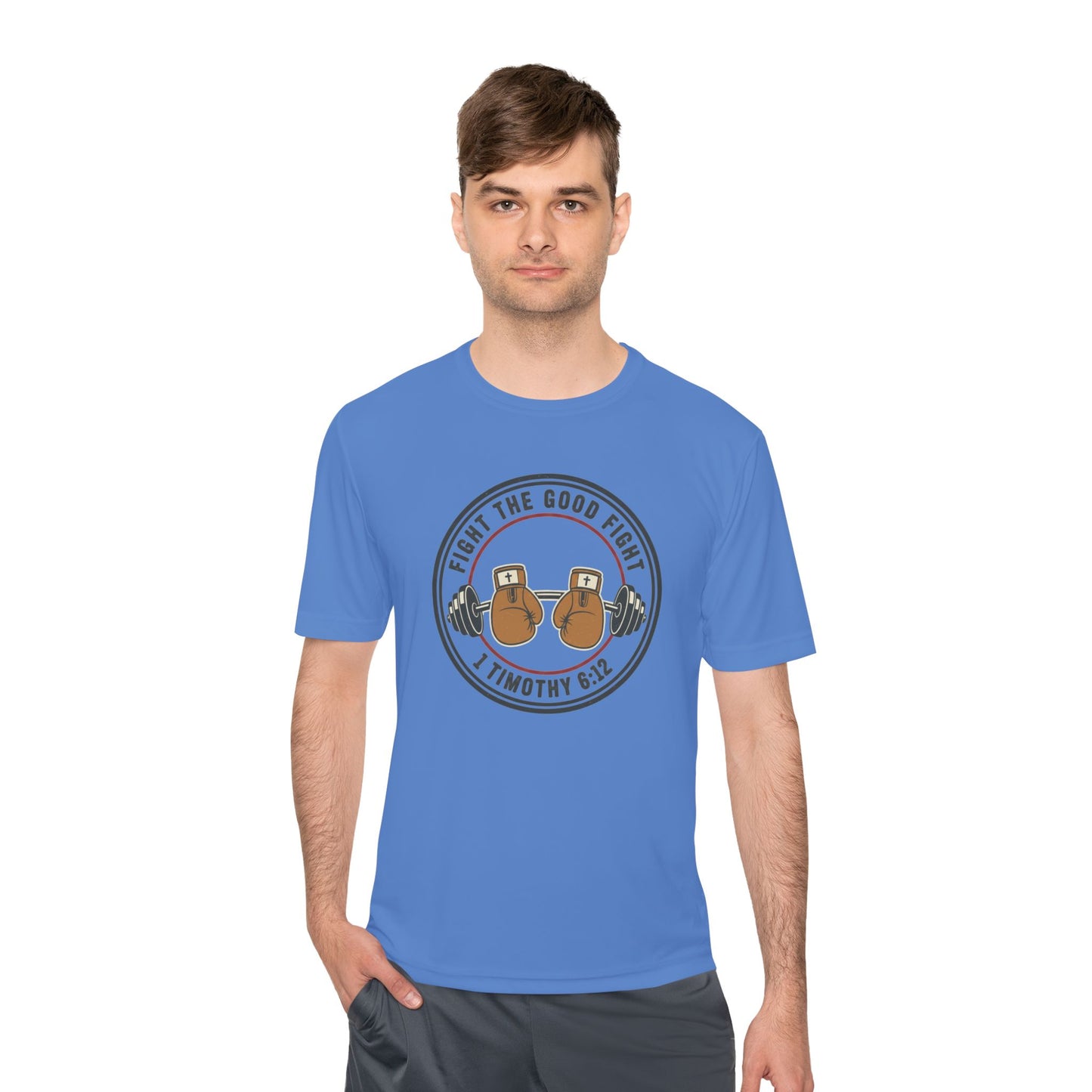 1 Timothy 6:12 'Fight the Good Fight' Moisture-Wicking Workout Tee