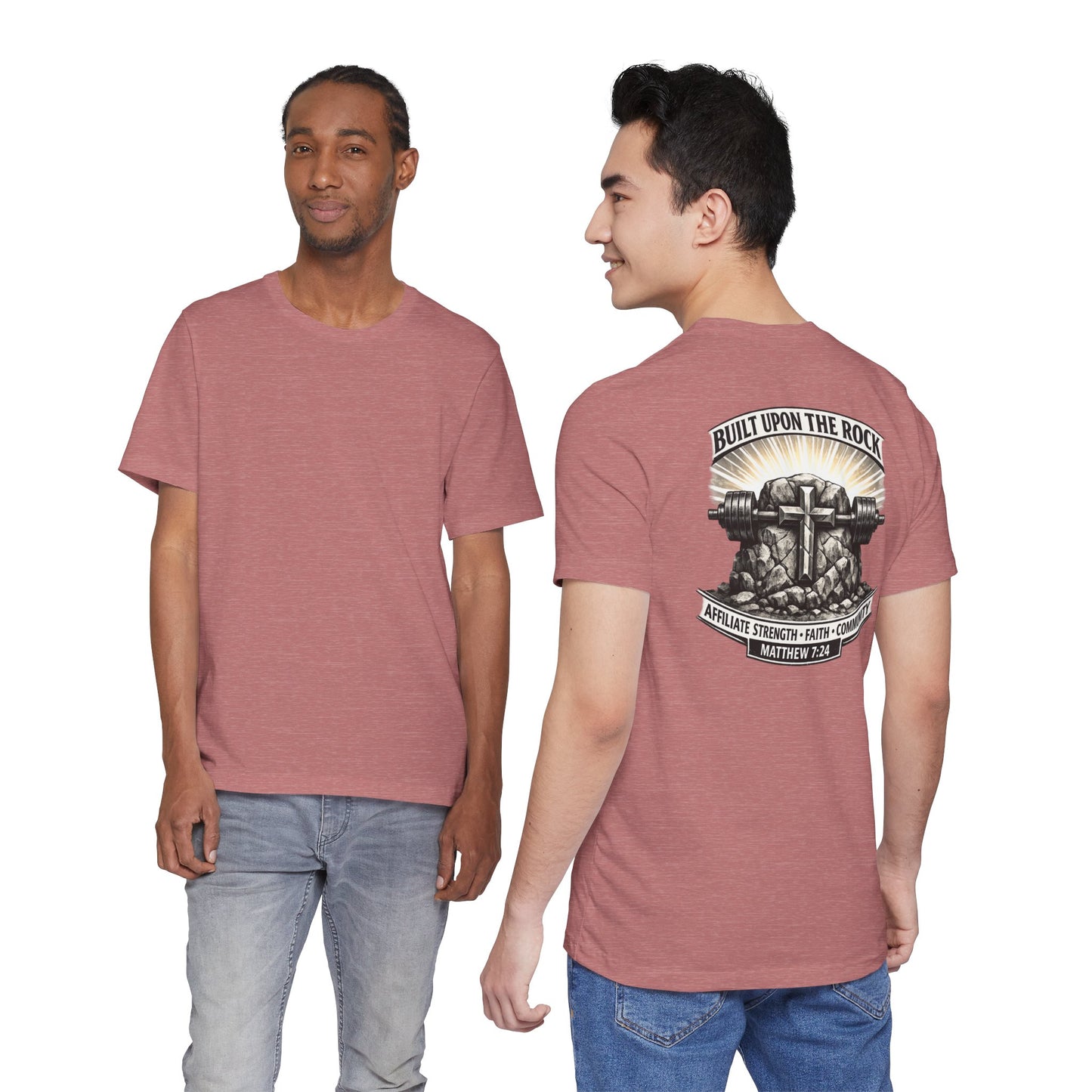 Built Upon the Rock T‑Shirt — Christian Faith Matthew 7:24 Graphic Tee