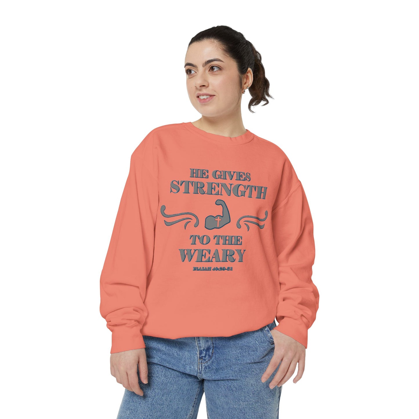 Bible Verse Isaiah 40:29-31 Unisex Sweatshirt 'He Gives Strength to the Weary'
