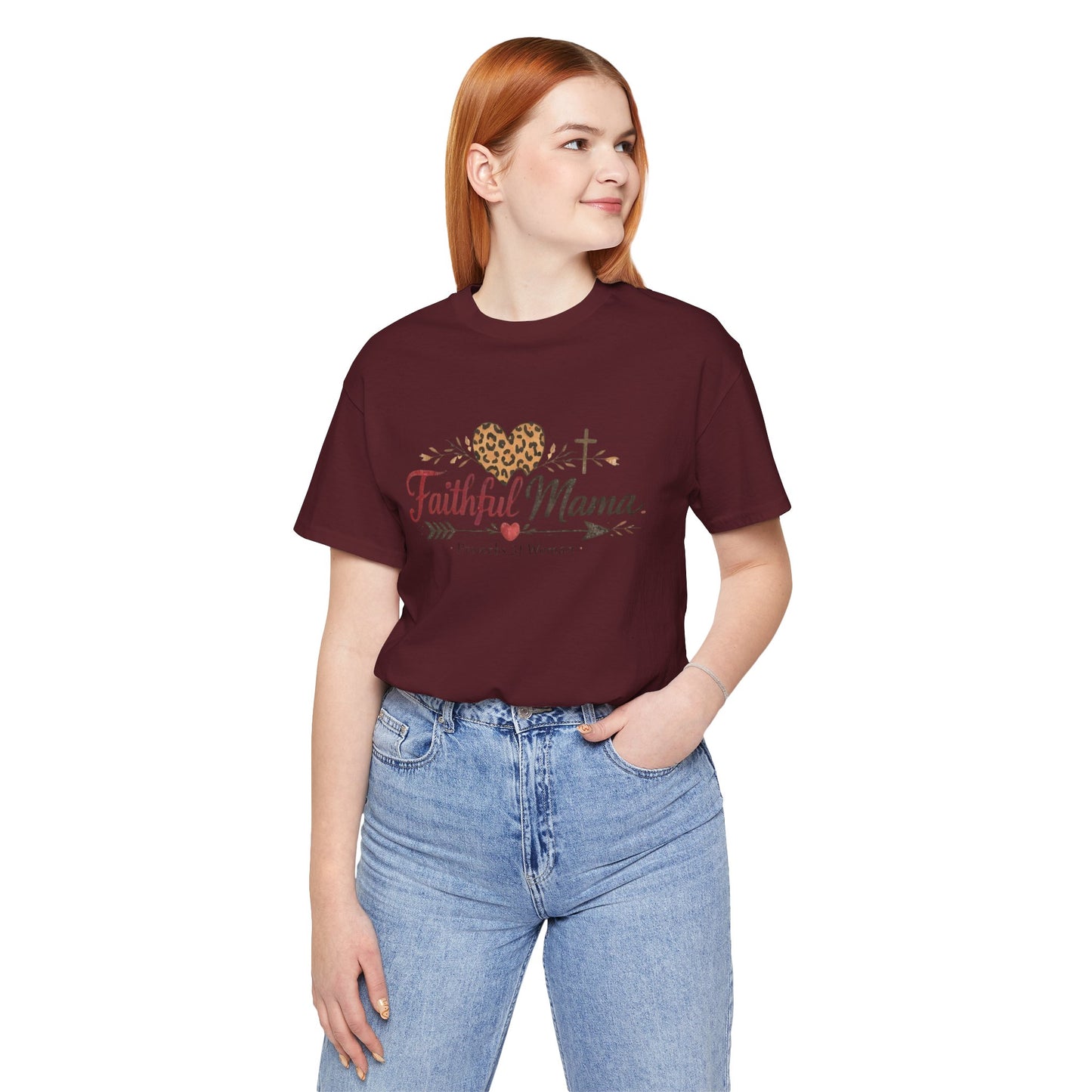 Faithful Mama T-Shirt - Leopard Heart Christian Mom Tee (Proverbs 31 Woman)