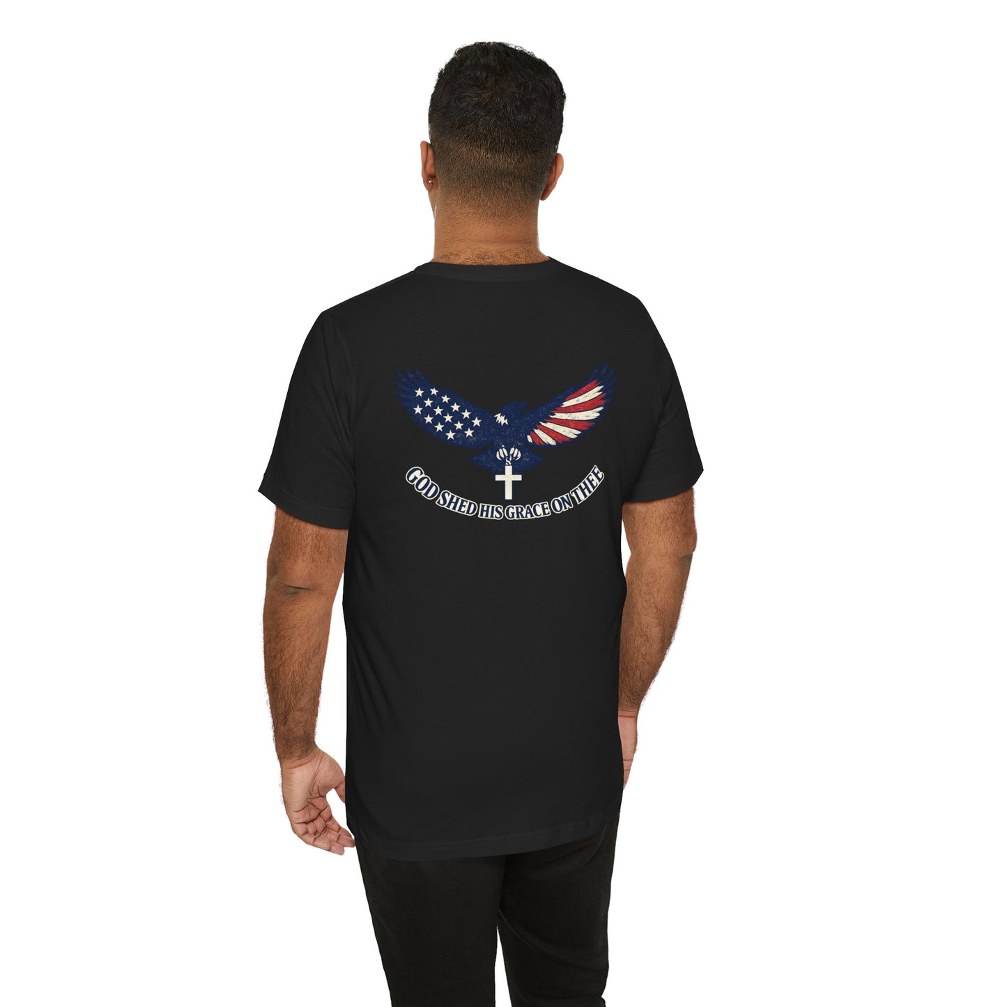 Patriotic Eagle T‑Shirt — "God Shed His Grace on Thee" Back Graphic Tee