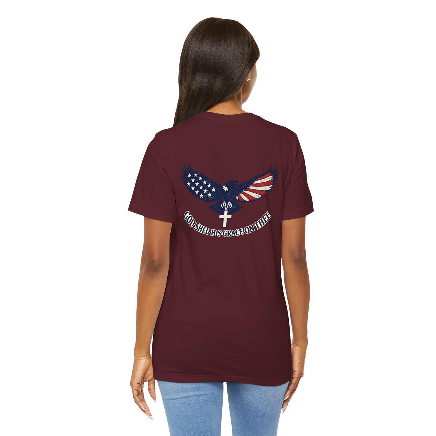 Patriotic Eagle T‑Shirt — "God Shed His Grace on Thee" Back Graphic Tee