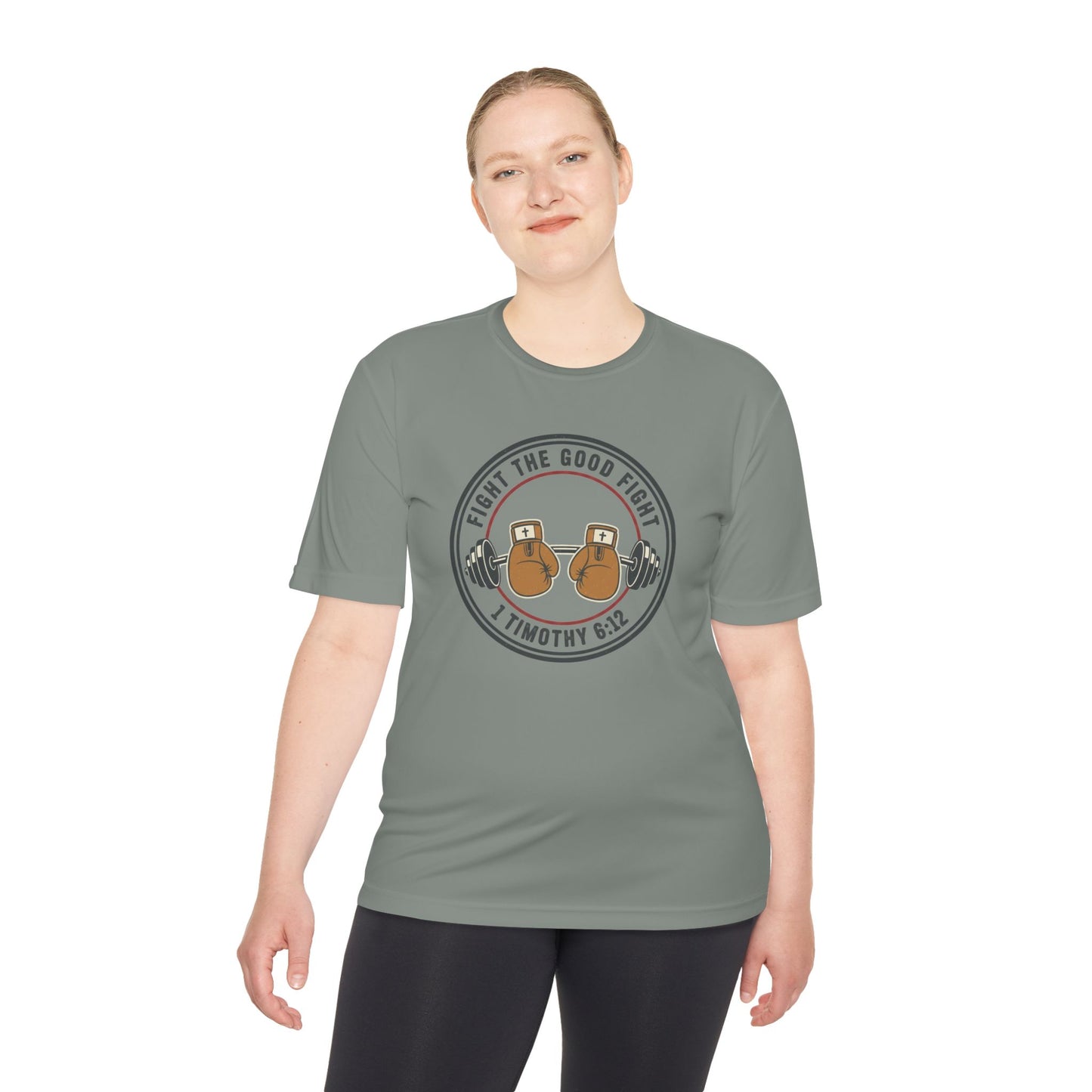 1 Timothy 6:12 'Fight the Good Fight' Moisture-Wicking Workout Tee
